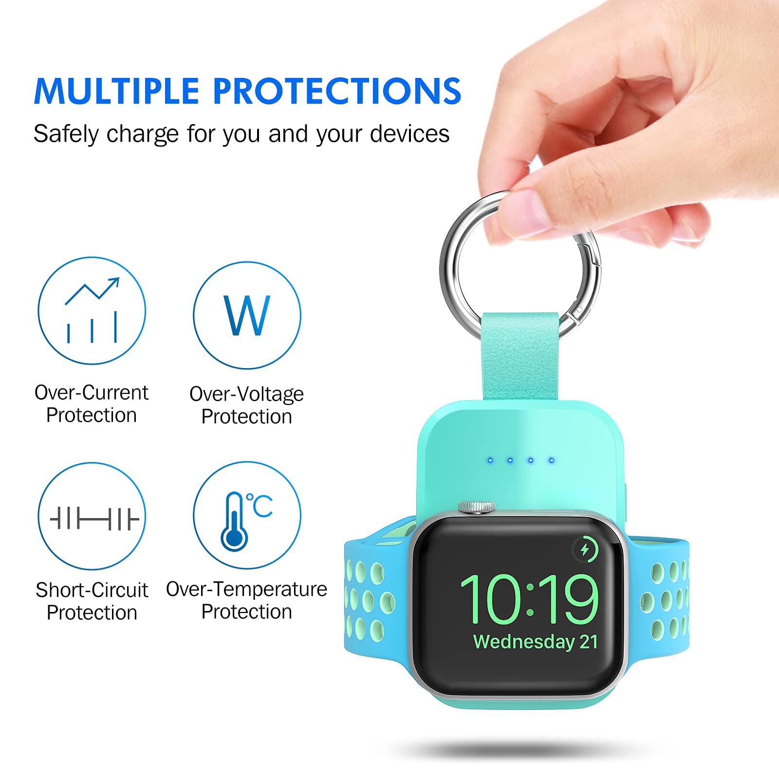 i.VALUX Portable Magnetic Wireless Charger for Apple Watch Series 10/9/8/7/6/5/4/3/2/SE/Ultra (38mm-45mm) - 1000mAh Compact Power Bank with Keychain - Perfect for Travel, Gym & Outdoor Activities