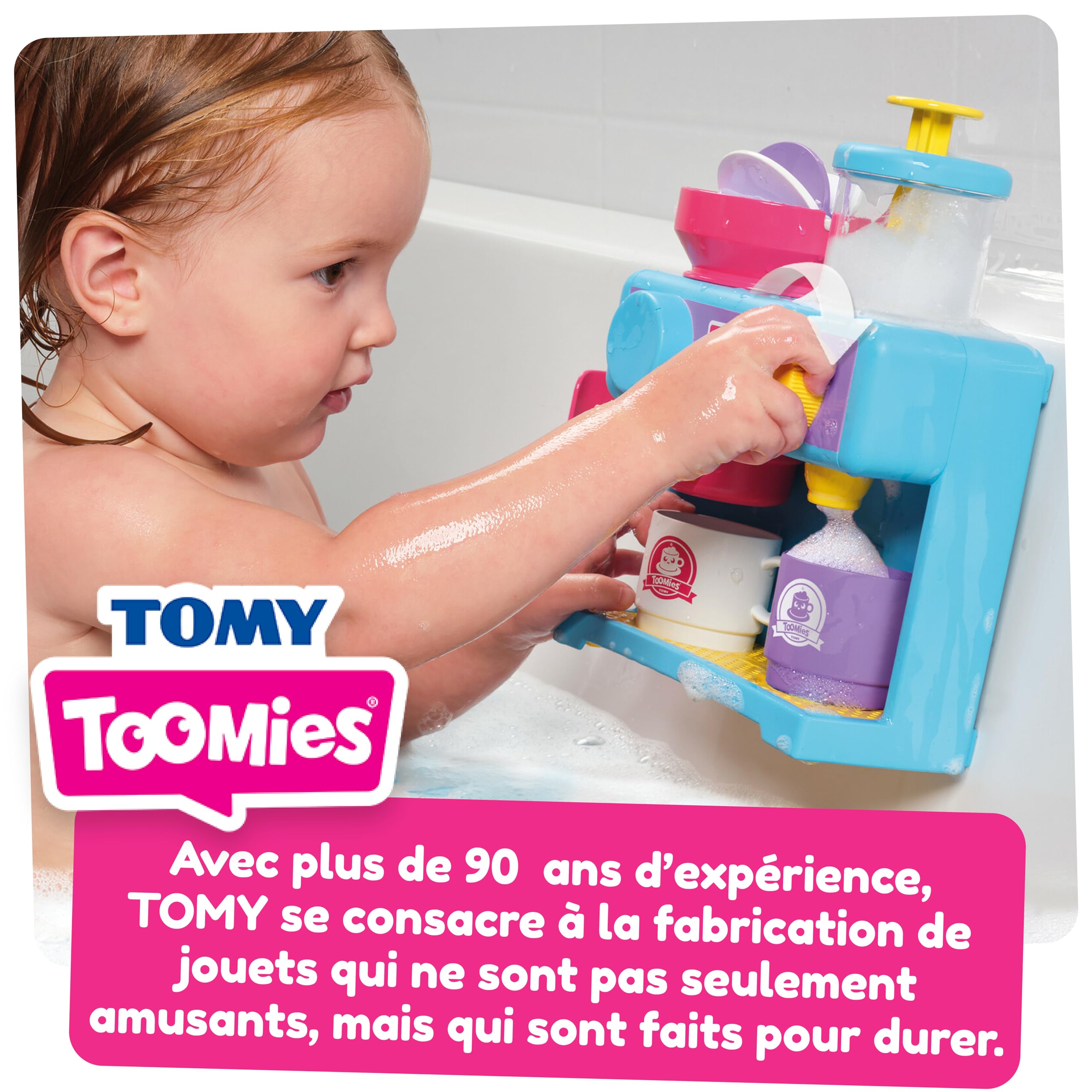 Toomies Bath Barista Pretend Play Cafe - Wall Mounted Bubble Bath Toy Kitchen Set for Toddlers 18+ Months - Includes 3 Cups, 1 Jug & 1 Shaker - Fun Pretend Coffee Shop & Kitchen Role Play for Boys & Girls - Perfect for Bathtime Play & Early Learning Development