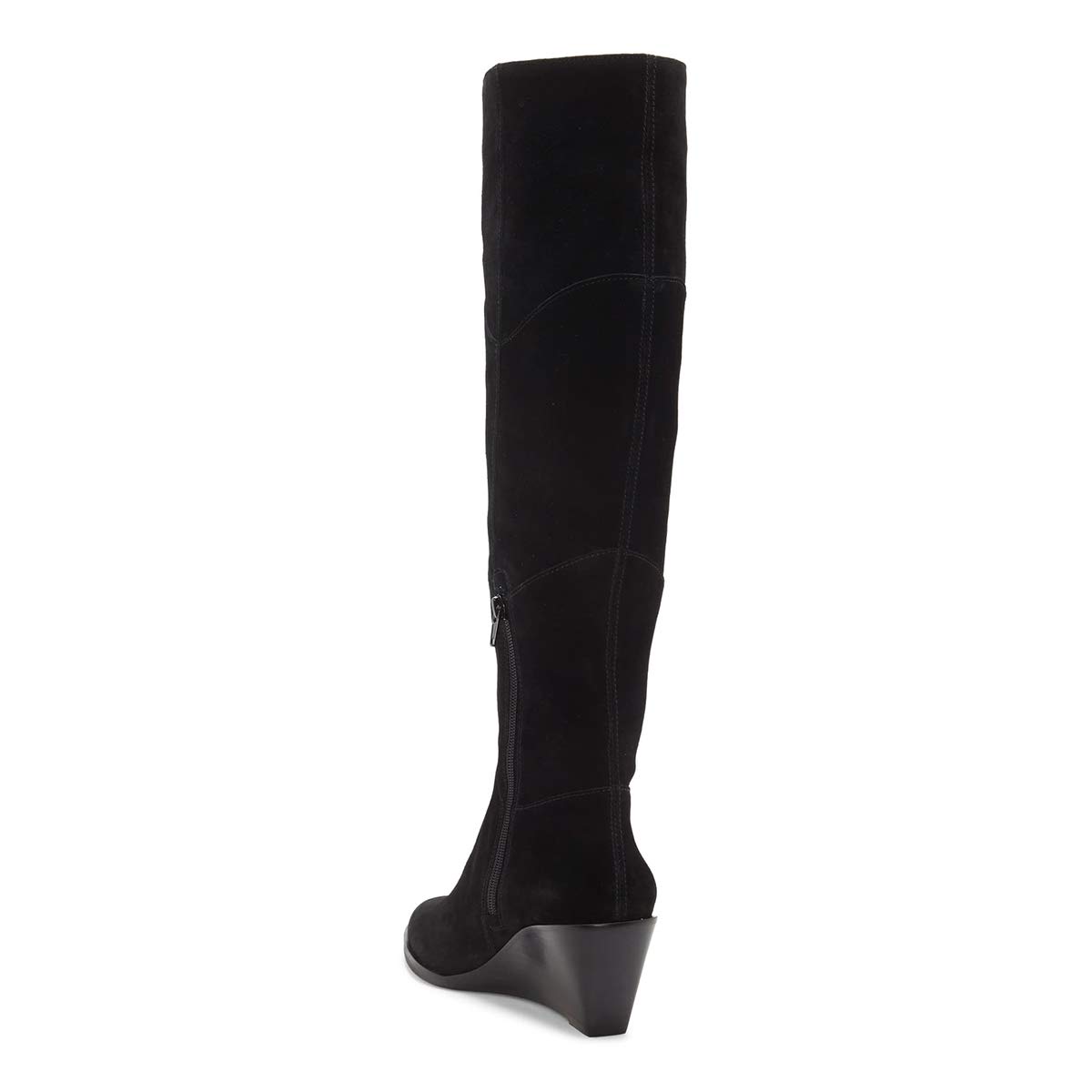 Trendy Women's Suede Knee High Boots with Stacked Wedge Heel & Side Zipper - Pointed Toe Winter Dress Boots for Office, Party & Night Out
