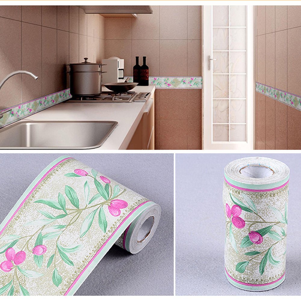 Yifely Self-Adhesive Gentiana Wallpaper Border - Peel and Stick Wall Decal for Kitchen, Bathroom & Bedroom - Floral Tile Decor Sticker - Perfect for Home Renovation, Accent Walls & DIY Interior Design