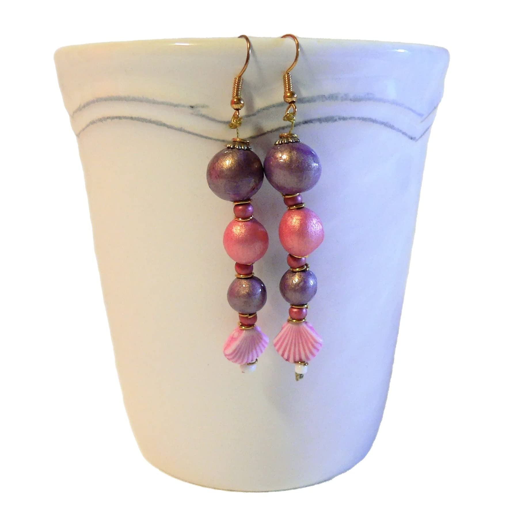 Stylish Ceramic Shell & Crustacean Earrings for Women - Purple & Pink Dangle Jewelry - Perfect for Beach Parties, Summer Outfits & Boho Fashion
