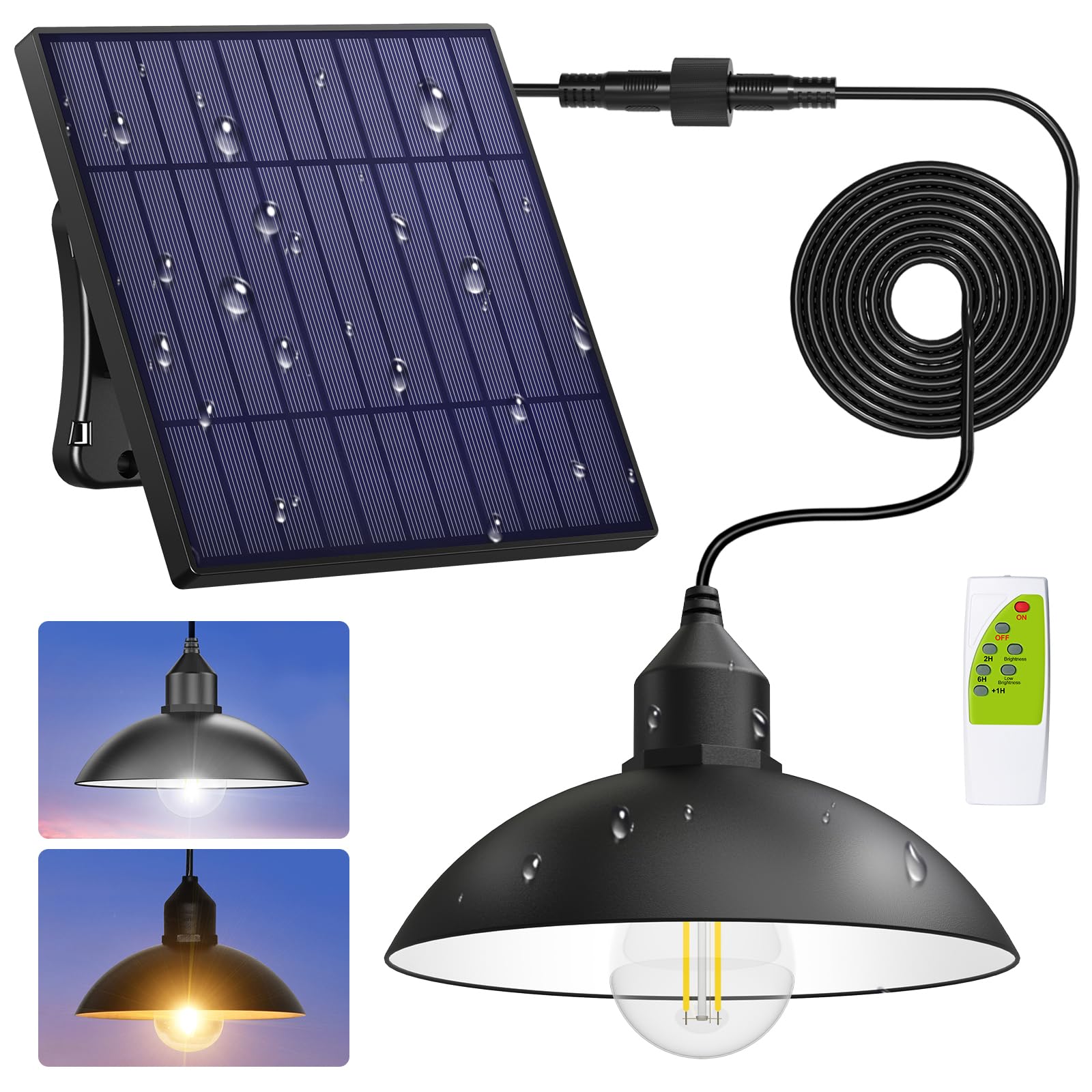 Intelamp Solar Pendant Lights Outdoor - Dimmable Solar Powered Hanging Lights with 16.4FT Cable & Remote Control - Perfect for Yard, Porch, Garage, Shed & Indoor Decor