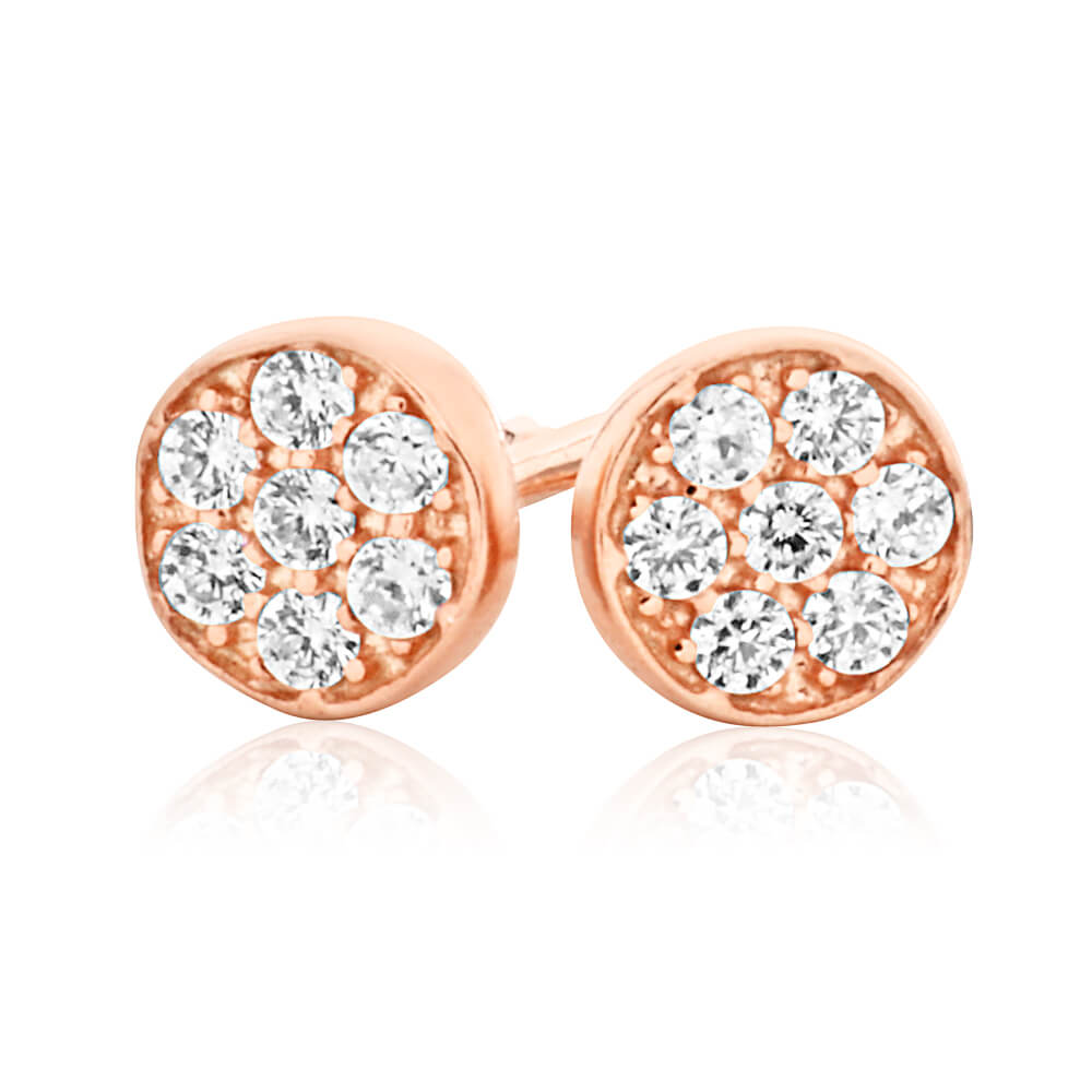 9ct Rose Gold Silver Filled Cubic Zirconia Round 5.5mm Stud Earrings for Women - Elegant Everyday Jewelry Gift for Birthday, Anniversary & Valentine's Day