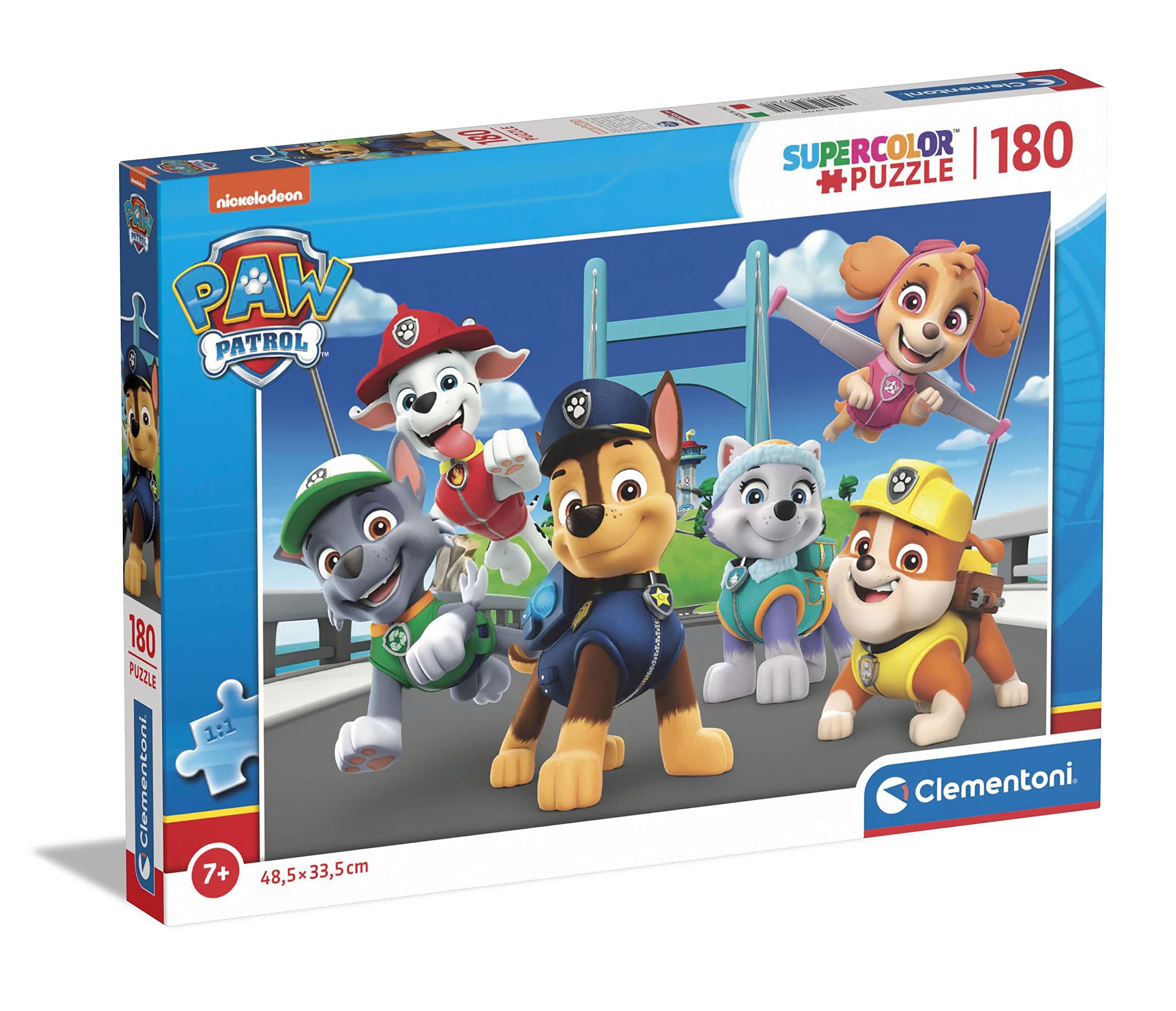 Clementoni Supercolor Puzzle 180 Pieces - Paw Patrol Cartoon Puzzle for Kids Age 7, Made in Italy - Fun Educational Toy for Children's Learning & Playtime