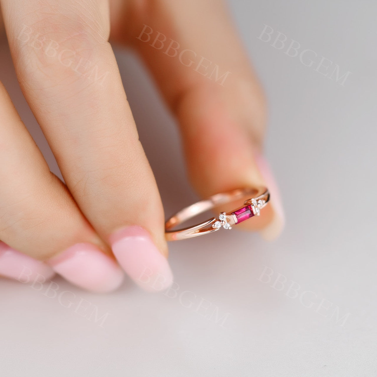 Rose Gold Engagement Ring with Baguette Ruby & Diamond Cluster - July Birthstone Wedding Band for Women, Antique Engraved Promise Ring, Split Shank Design | Perfect for Stacking, Anniversary Gifts & Bridal Jewelry