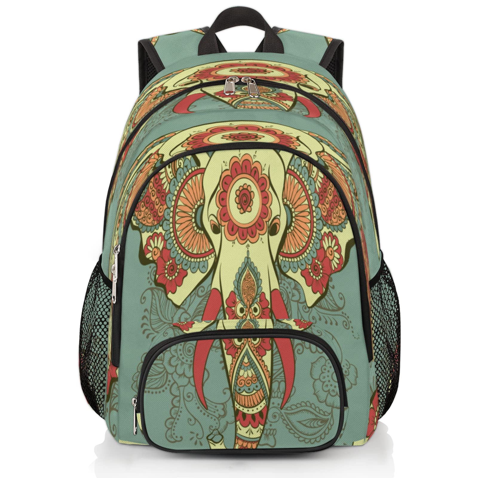 Boho Elephant Print Travel Backpack - Waterproof Laptop Backpack for Women & Men with 15.6