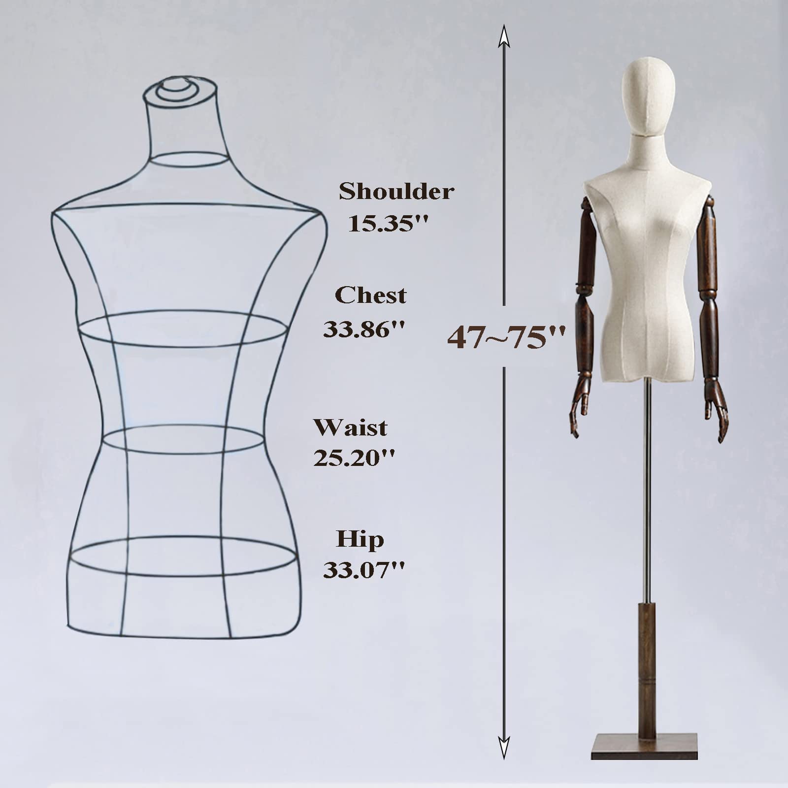 Adjustable Female Mannequin Torso Dress Form 47-75