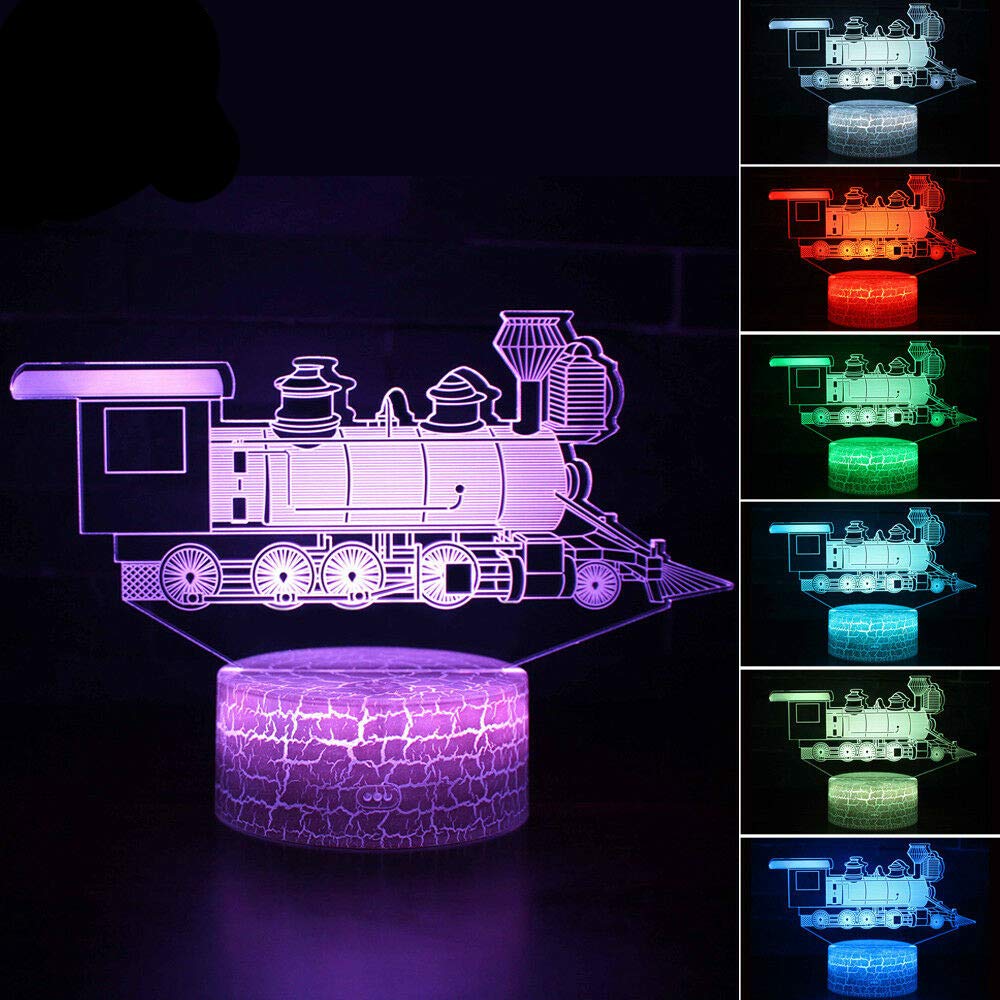 3D Illusion Night Light Lamp - 7 Color Changing Train Bus Car LED Desk Lamp with Touch Switch, USB Powered, Acrylic ABS Base - Perfect for Kids Room Decor, Christmas Gift, Office Desk Decoration & Bedside Lighting