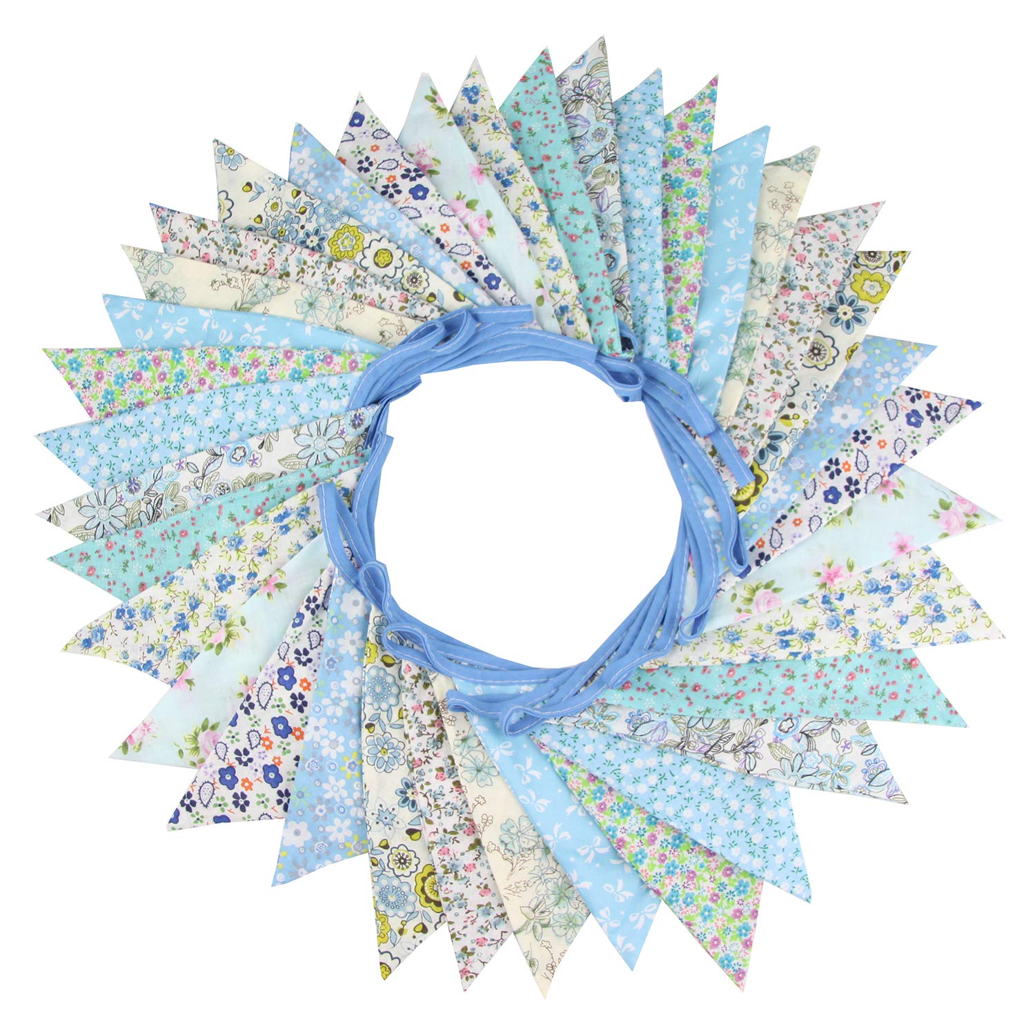 10M/32Ft Triangle Bunting Banner - 36 Pcs Cotton Fabric Pennant Flags for Party Decorations (Blue) | Perfect for Birthday, Wedding, Baby Shower, Outdoor & Home Decor | Indoor & Outdoor Use for Festive Celebrations & Events