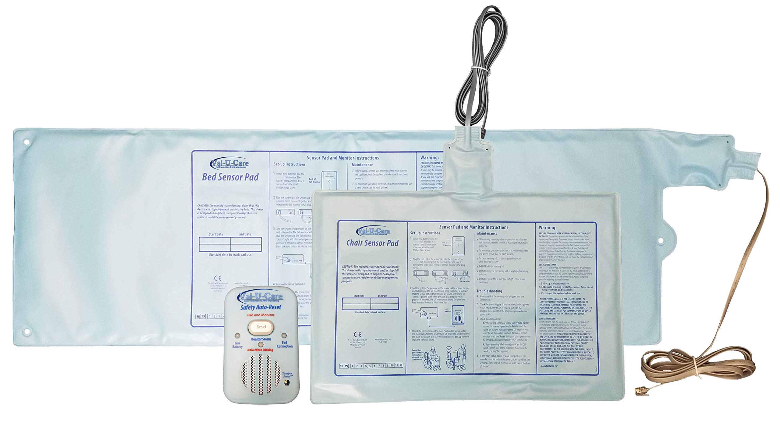 Safety Monitor with Bed Exit Pad & Chair Exit Pad - Wireless Elderly Fall Alert System for Home Care - Perfect for Seniors, Patients, and Dementia Care