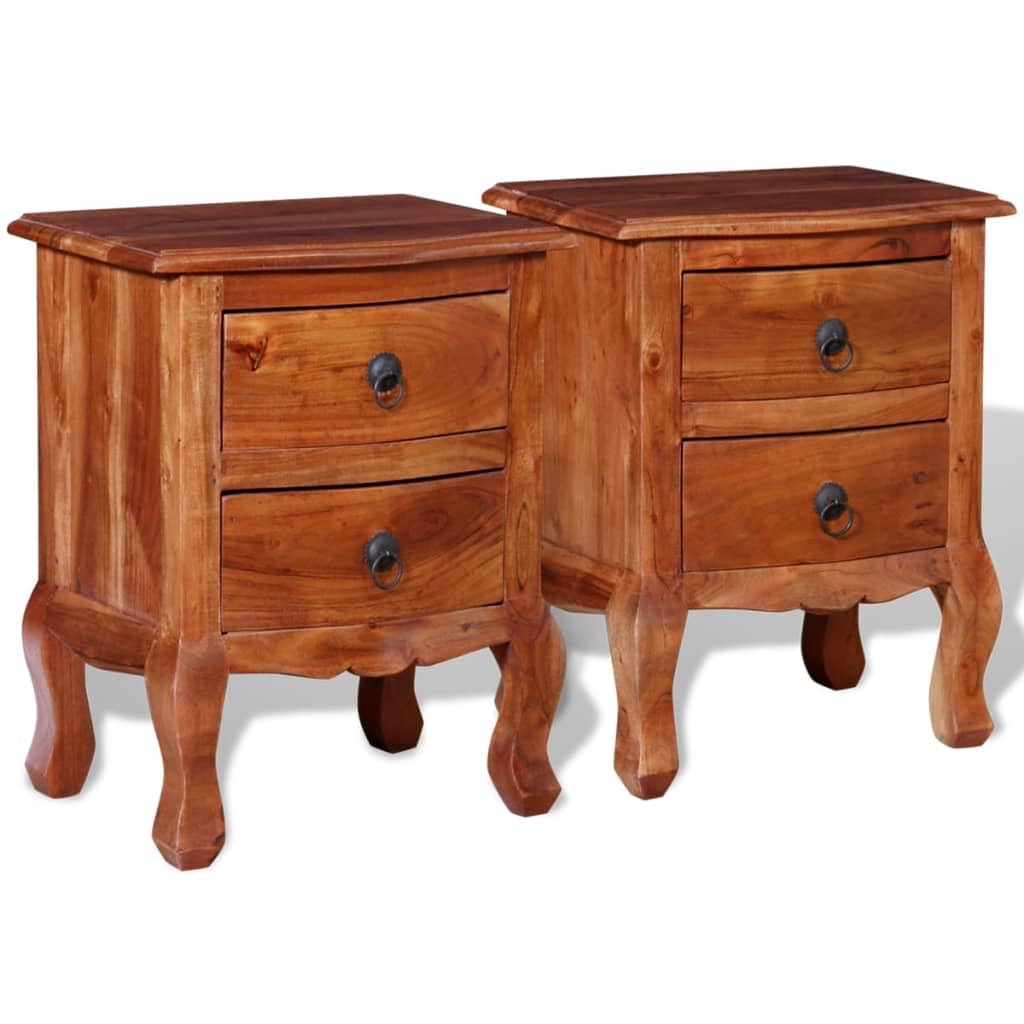 2-Piece Solid Acacia Wood Nightstand Set with Drawers - Modern Bedside Tables for Bedroom, Living Room & Guest Room Storage
