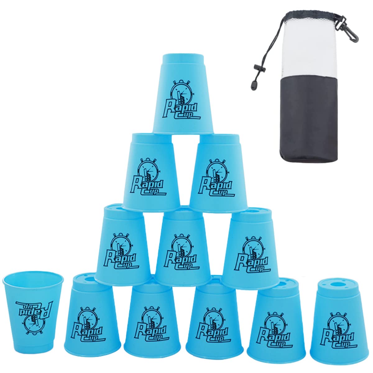 12 Pack Stacking Cups Set - Quick Stack Speed Training Game for Kids & Adults - Fun Challenge Competition for Travel, Parties & Family Gatherings (Blue, Small Size)