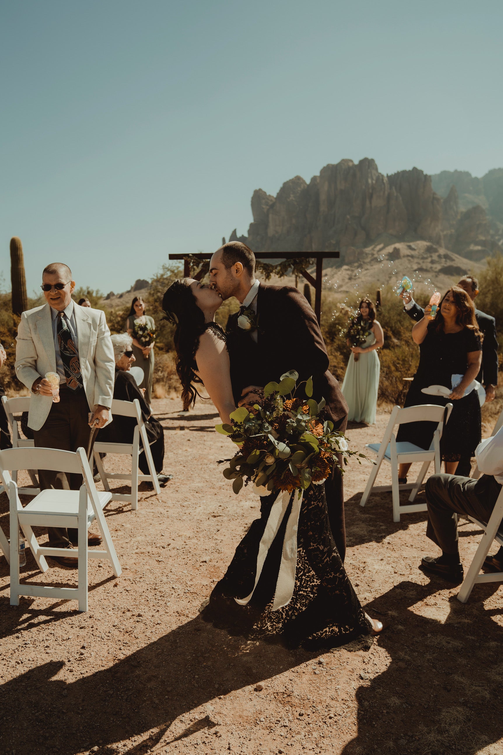 Black & Terracotta Desert Elopement Dress - Boho Wedding Gown for Beach, Canyon & Destination Weddings