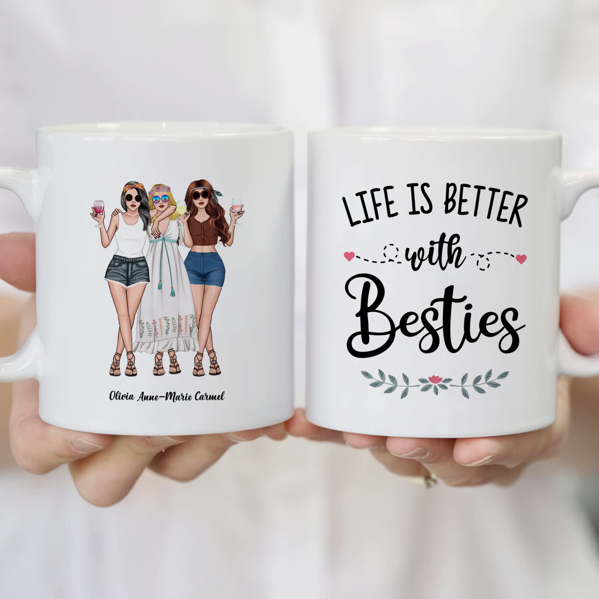 Gossby Personalized Custom Mug for 3 Best Friends - Life is Better with Besties Coffee Cup, Sister Gift, Friendship Tea Mug - Perfect for Birthdays, Anniversaries & Sister Bonding Moments