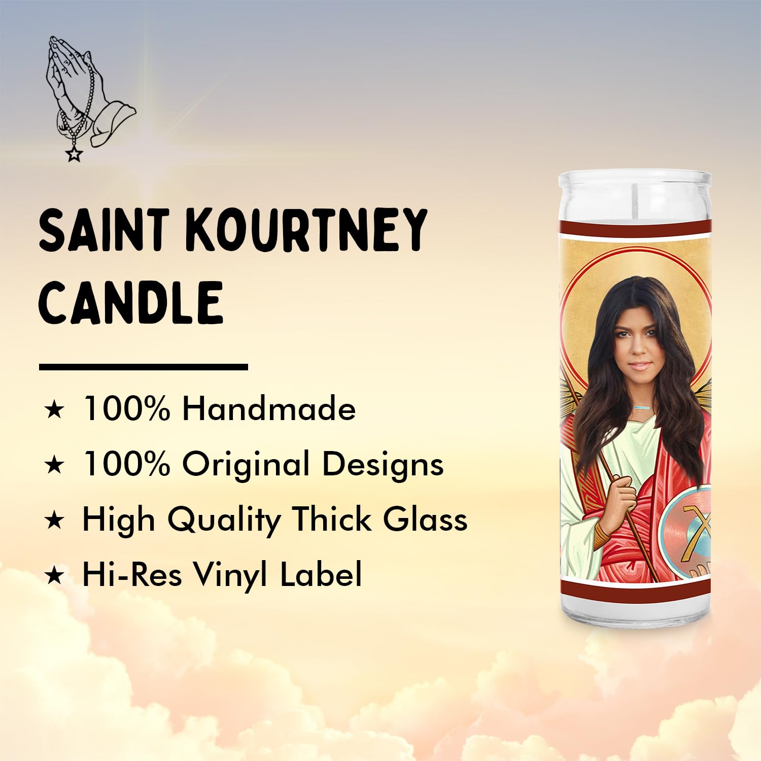 Handmade in USA 8 Inch Glass Prayer Votive Candle - Saint Candle for Celebrity Gifts & Home Decor - Perfect for Religious Ceremonies, Meditation & Thoughtful Present Giving