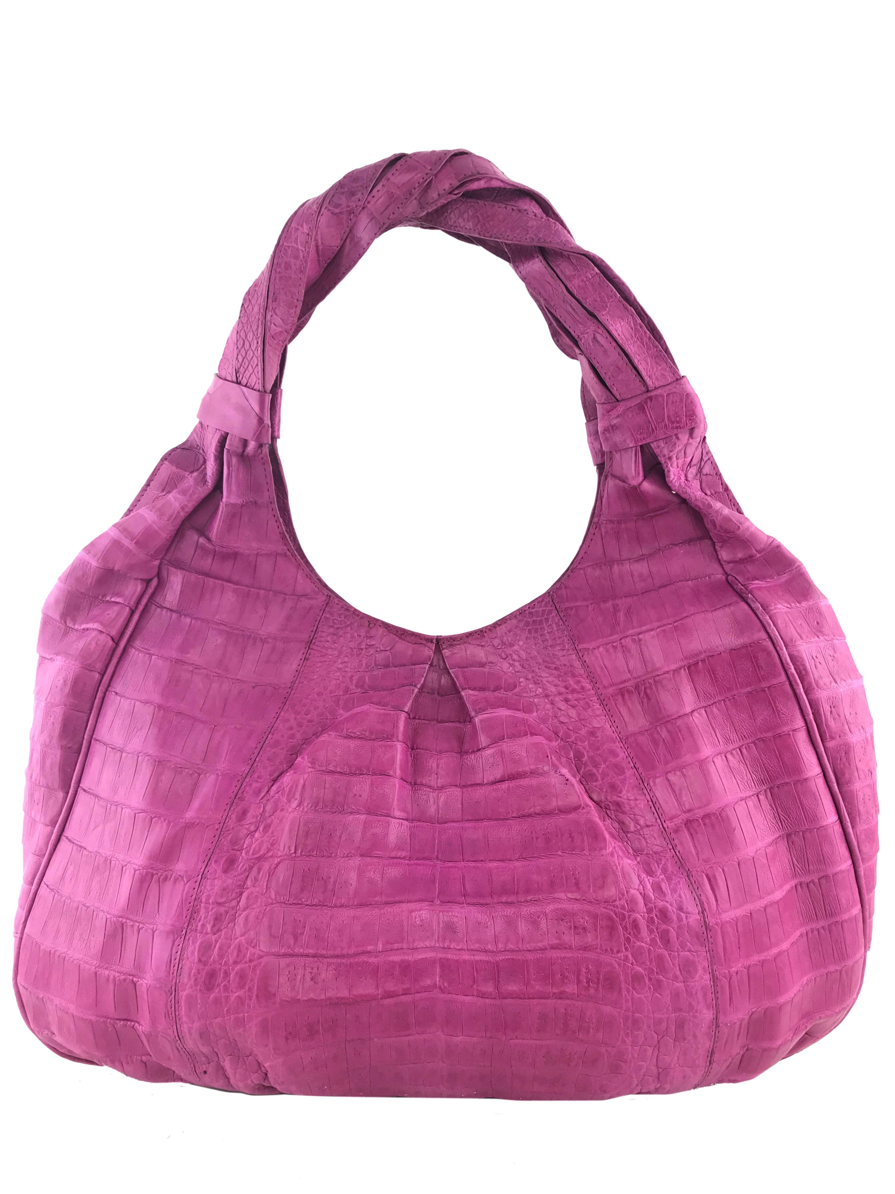 Nancy Gonzalez Genuine Crocodile Leather Ruffled Hobo Bag - Luxury Designer Handbag for Women, Perfect for Evening Parties & Special Occasions