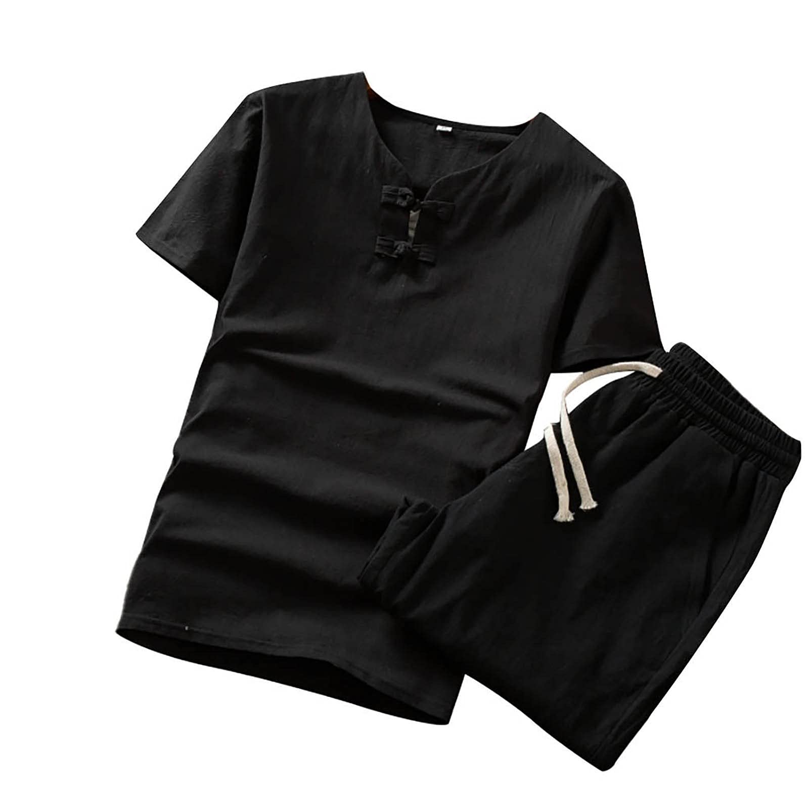Men's 2-Piece Linen Outfit Set - Breathable Summer Tops & Shorts - Casual Muscle Fit Short Sleeve Suits for Beach Vacation, Weekend Outings & Summer Travel