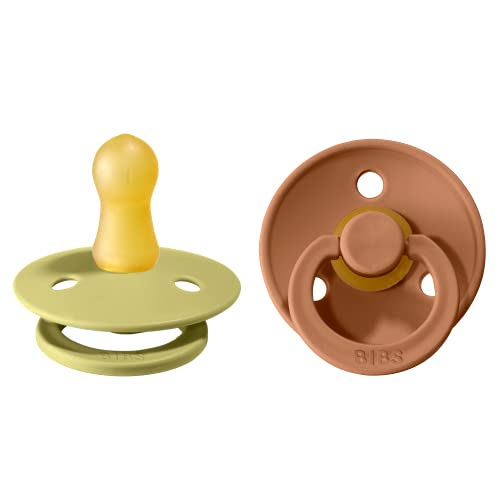 BIBS Colour Baby Pacifier 2-Pack | BPA-Free Natural Rubber Latex Soother for Newborns (0-6 Months) | Round Nipple Design | Made in Denmark | Meadow & Earth Colors | Perfect for Daycare, Travel & Comforting Fussy Babies
