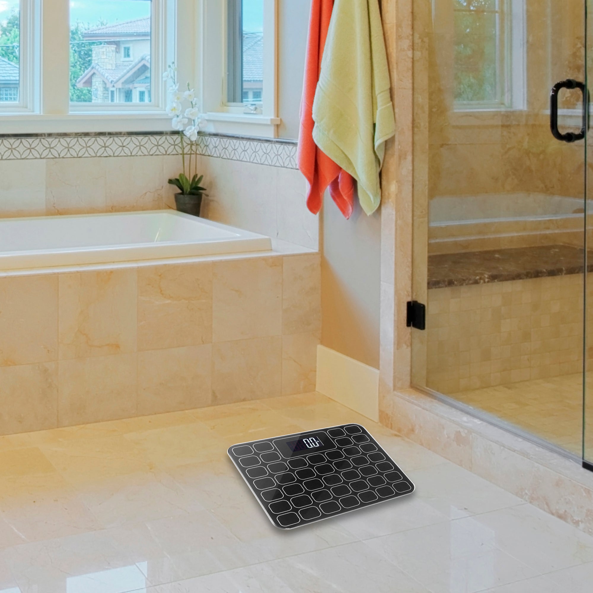 Smart Digital Bathroom Scale - Accurate Body Weight Measurement with Auto Step-On Technology, Ultra Thin & Heavy Duty Design in Black Grid - Perfect for Home Gym, Weight Loss Tracking & Health Monitoring