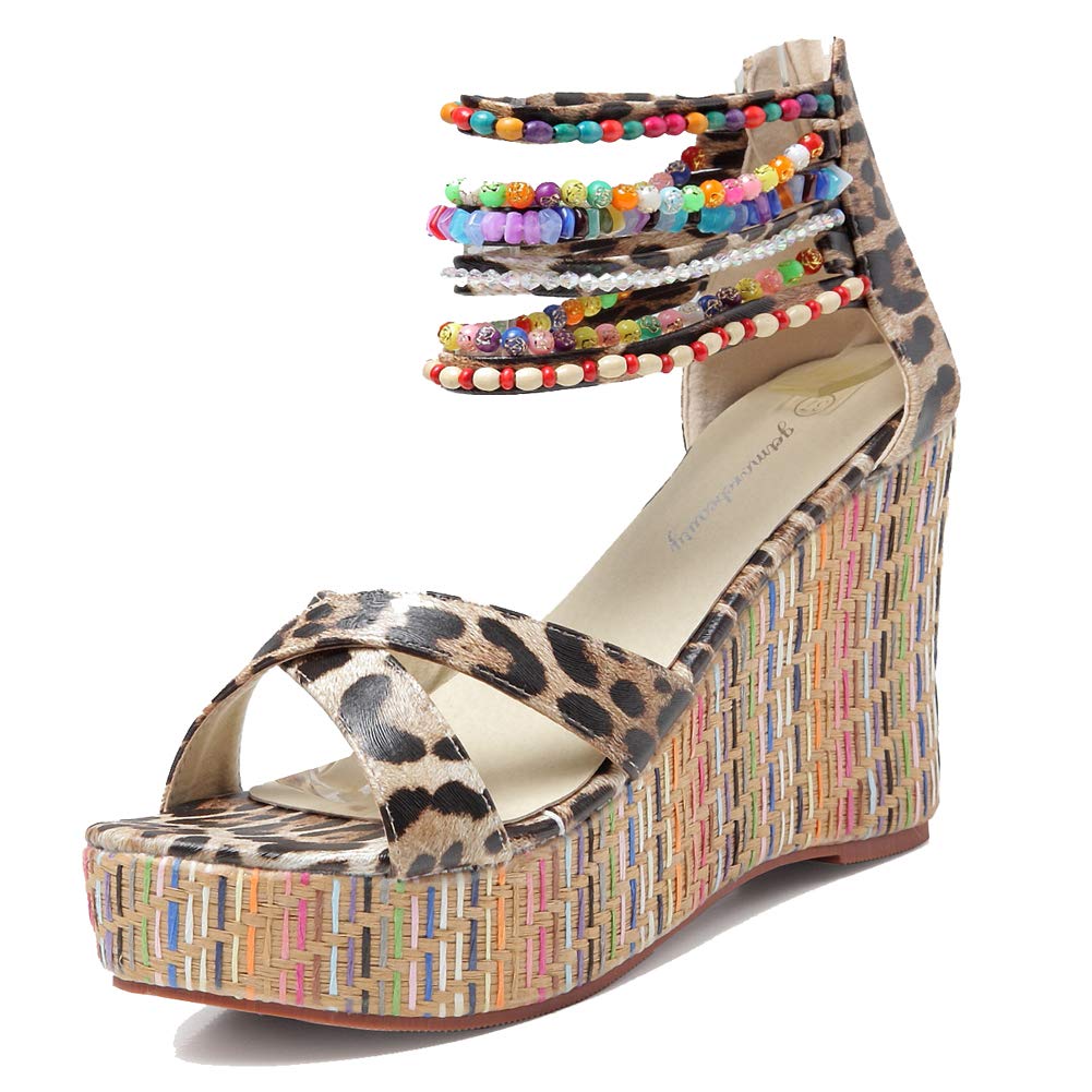 Getmorebeauty Women's Pearl Embellished Wedge Sandals - Comfortable Platform High Heels for Summer, Beach, and Casual Outings
