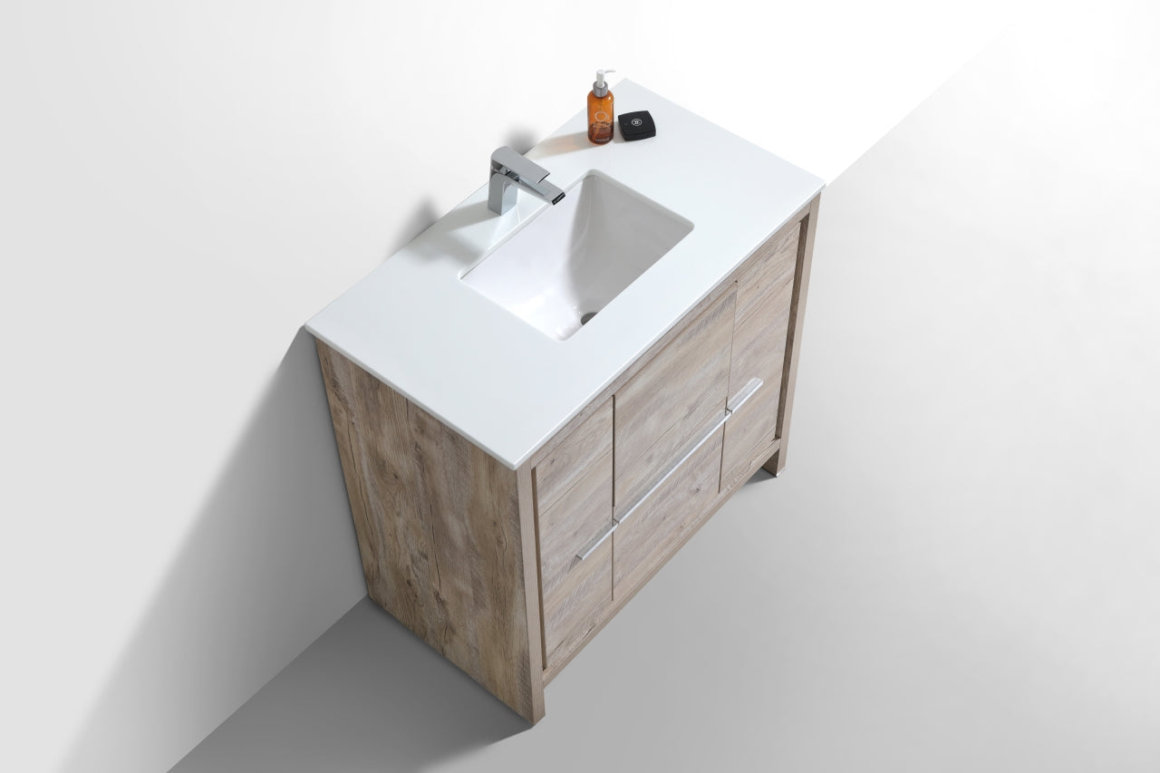 Modern Bathroom Vanity with Nature Wood & Quartz Countertop - Floor Standing Elegant Storage Cabinet for Powder Room, Master Bath & Guest Bath