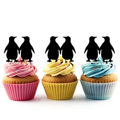 Valentine's Day Penguin Silhouette Cupcake Toppers - 10pcs Acrylic Wedding & Birthday Party Decorations - Perfect for Anniversary, Baby Shower, and Romantic Couple Celebrations