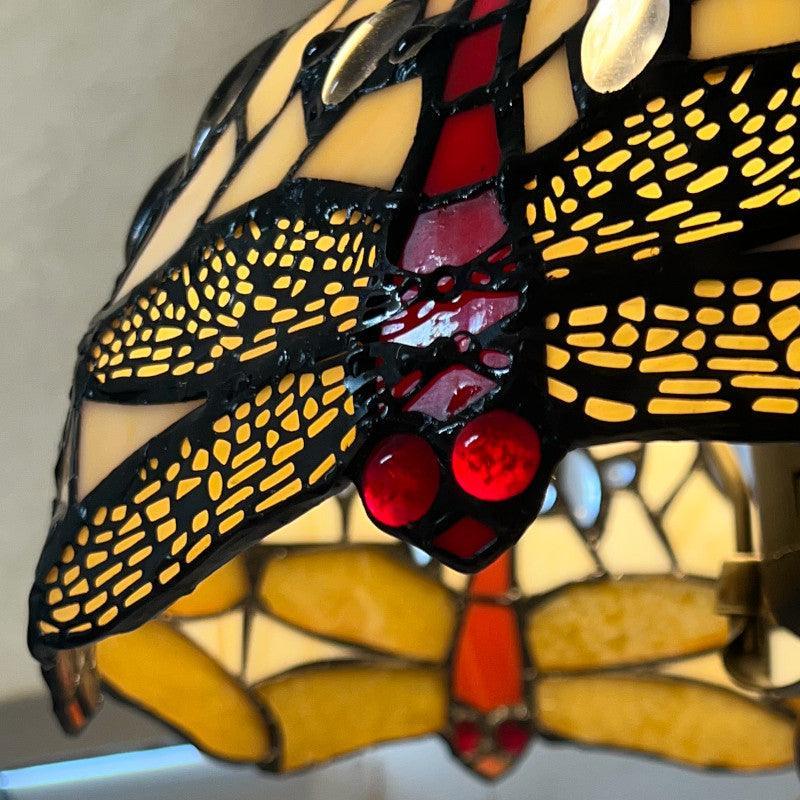 Elegant Beige Dragonfly Tiffany Stained Glass Lamp by Loxton Lighting - Perfect for Bedroom, Living Room & Office Decor