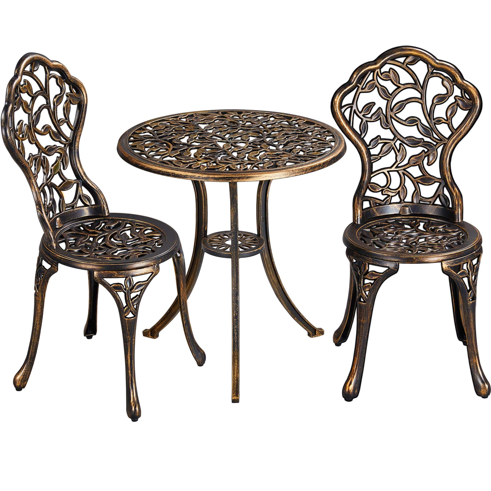 Topeakmart 3-Piece Outdoor Bistro Set - Cast Aluminum Patio Dining Chairs with Leaf Design - Perfect for Garden, Balcony & Backyard Relaxation