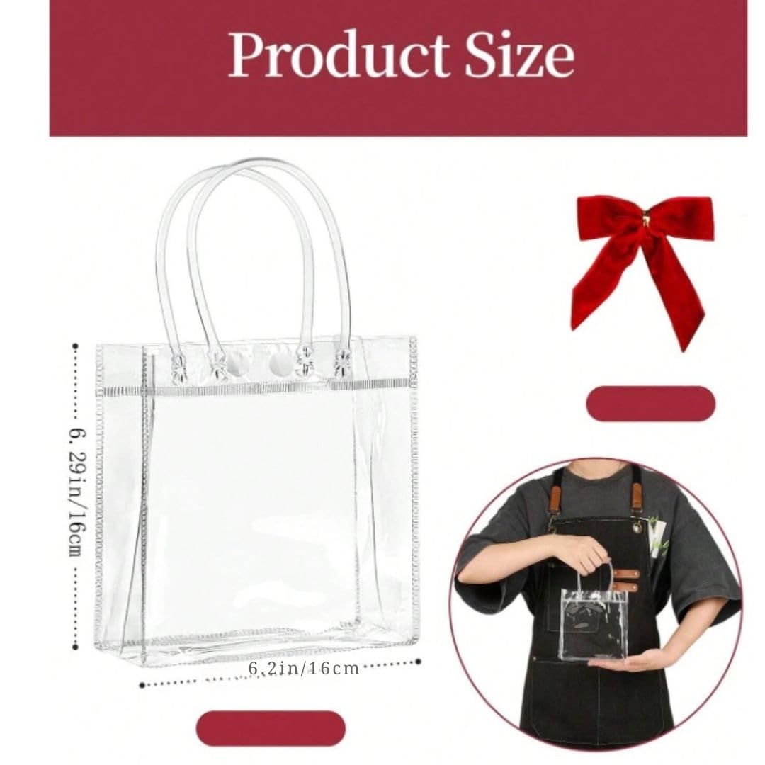 6 Pack Small Clear Plastic Gift Bags with Handles - 18cm Transparent Goodie Bags for Valentine's Day, Party Favors, Wedding Favors, Birthday Treats & Retail Shopping