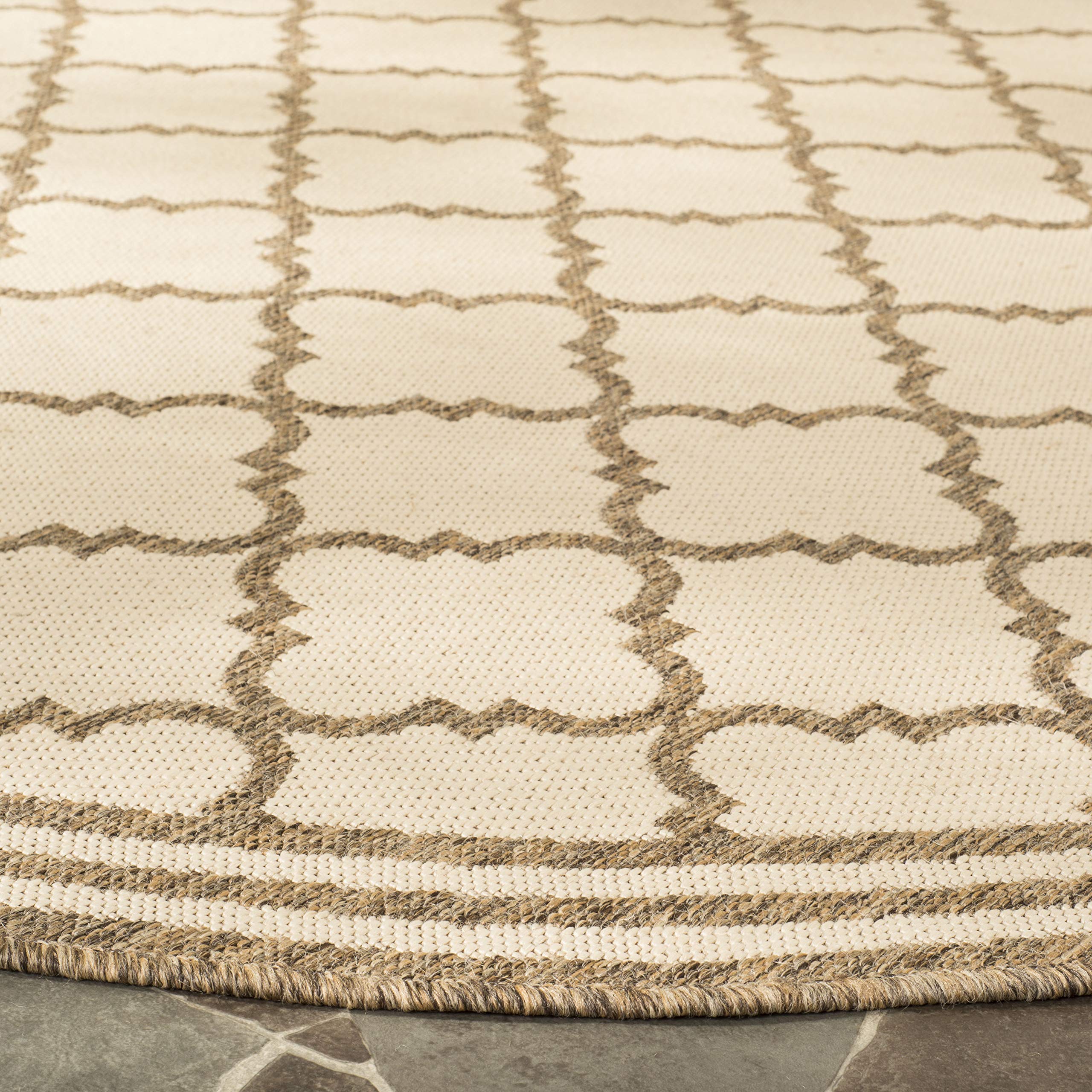 SAFAVIEH Beach House Collection 8' Round Area Rug - Cream & Beige Moroccan Trellis Geometric Design, Non-Shedding & Easy Care, Washable Indoor/Outdoor Rug for Living Room, Bedroom, Patio, Backyard, Mudroom (BHS121C)