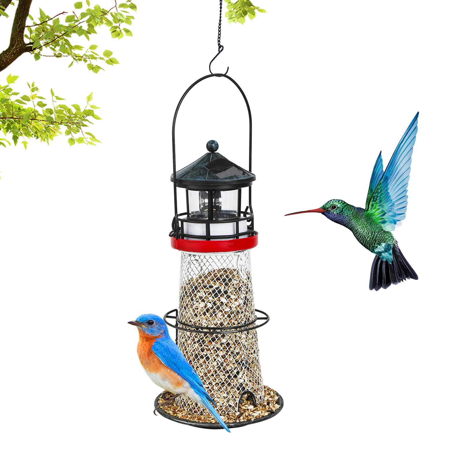 Solar Powered Wild Bird Feeder with LED Light - Hanging Garden Lantern & Yard Decoration - Attracts Birds with Seed Dispenser (2 Pack) - Perfect for Outdoor Patio, Backyard, and Garden Bird Watching