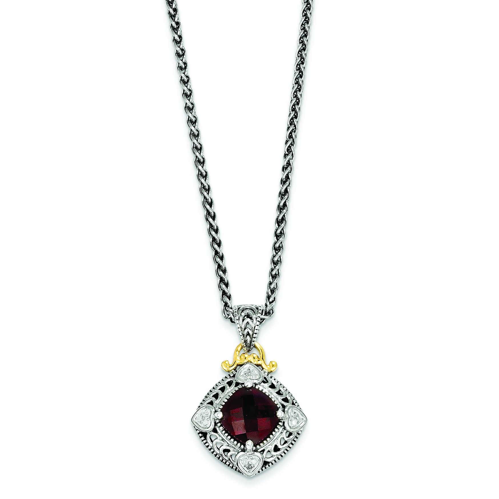 14K Gold & Sterling Silver Diamond Garnet Pendant Necklace for Women - Elegant Gift for Anniversary, Birthday & Special Occasions