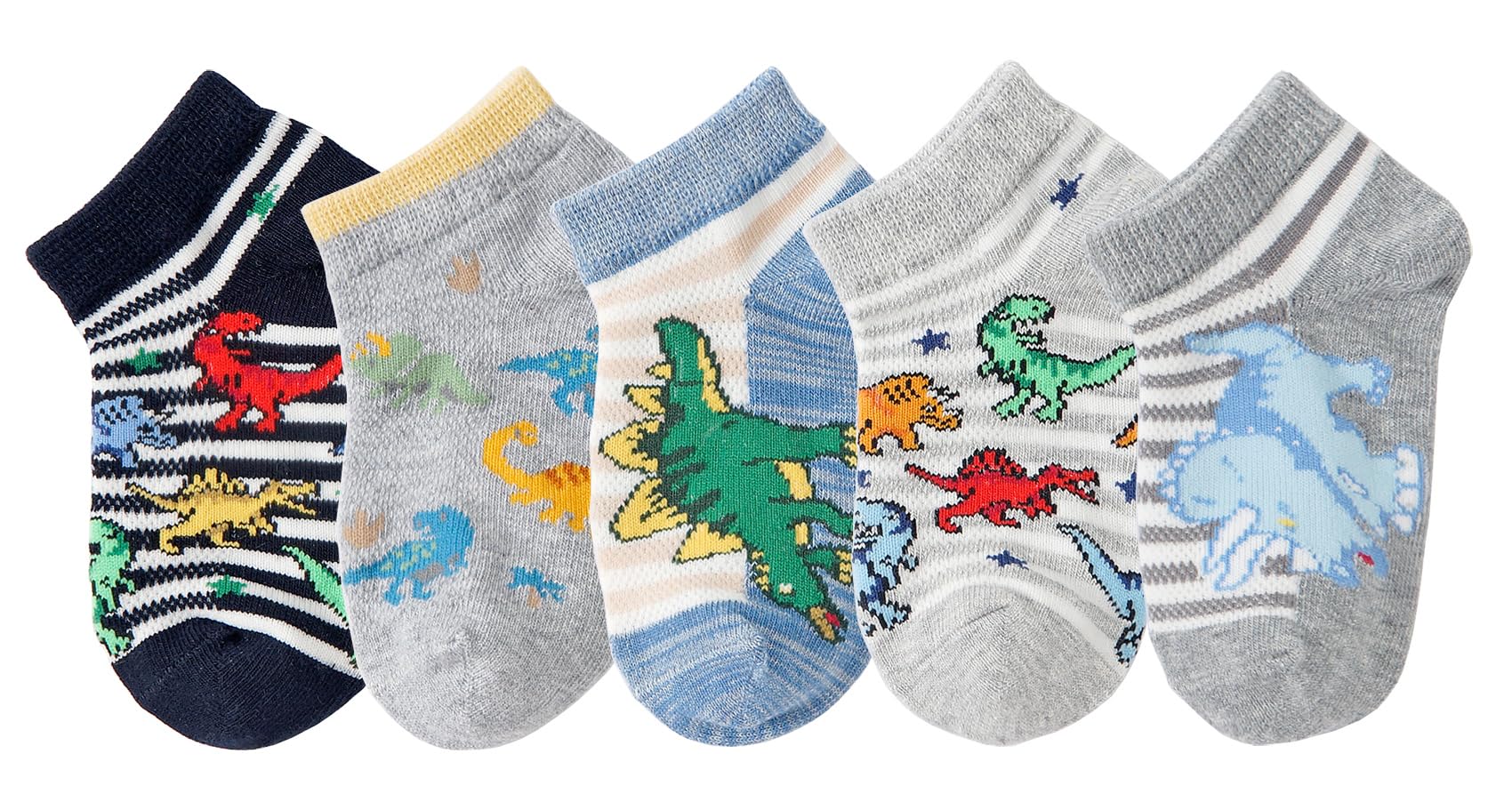CHUNG Boys Cotton Ankle Socks 5/10 Pack - Low Cut Dinosaur Print Breathable Mesh Socks for Kids 2-9 Years - Lightweight School Running Sports Casual Socks for Everyday Wear & Playtime