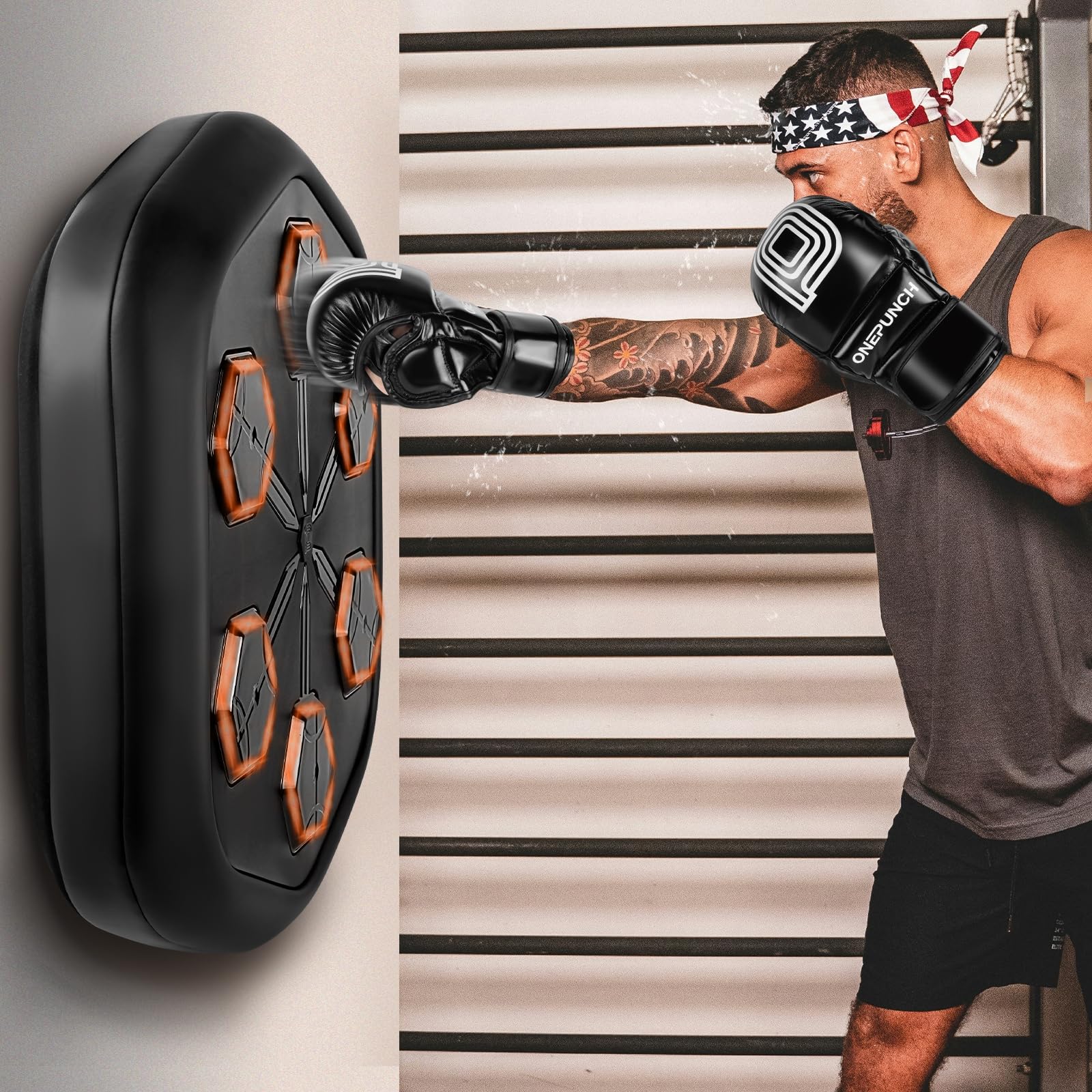 ONEPUNCH Electronic Boxing Machine for Adults - Large Punching Pad with Boxing Gloves, Music Workout Equipment for Stress Relief & Fitness Training | Height Adjustable & Easy Velcro Installation | Perfect for Home Gym, Cardio Exercise & Boxing Practice