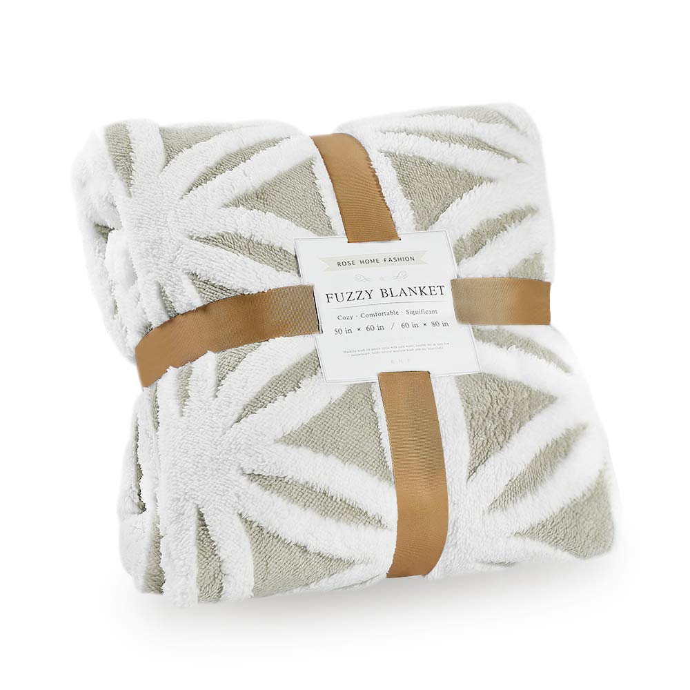 Rose Home Fashion Sherpa Throw Blanket - Ultra Soft Fleece & Fuzzy Blanket for Women, Grey (50