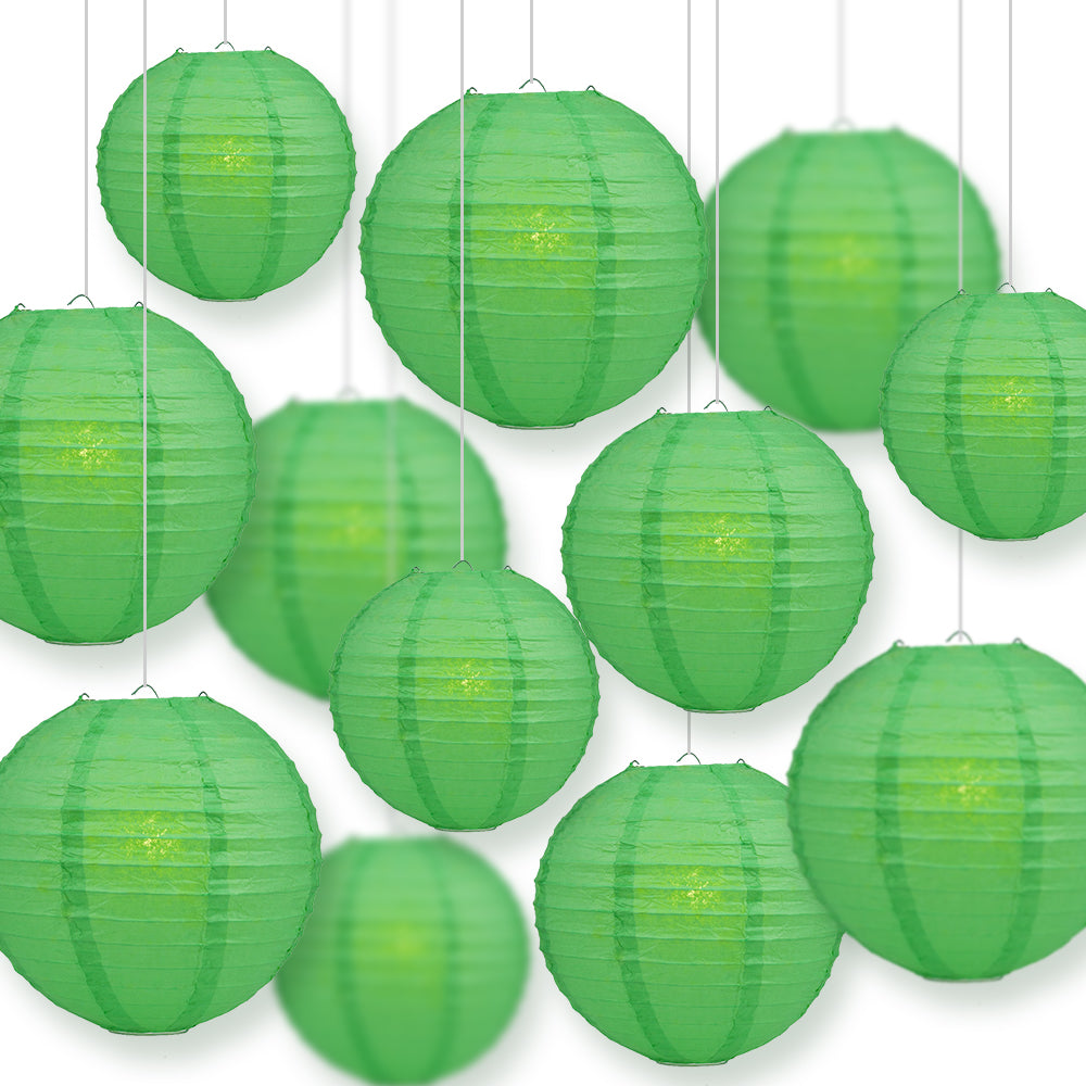12-Piece Emerald Green Paper Lantern Set - 12/10/8 Inch Hanging Party Decorations for Wedding, Birthday, Festival & Home Decor