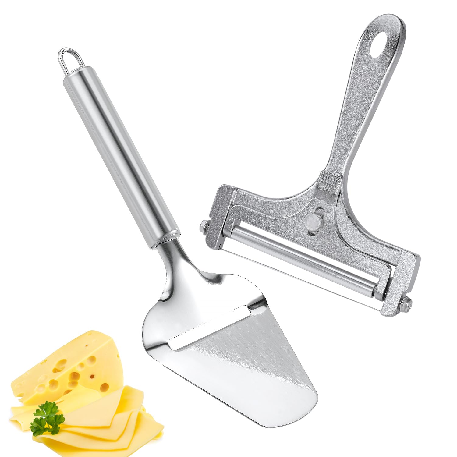 Premium Stainless Steel Wire Cheese Slicer with Cheese Shovel - Professional Cheese Cutting Board & Butter Slicer Kit for Hard Cheeses - Perfect for Charcuterie Boards, Cheese Platters & Gourmet Cooking