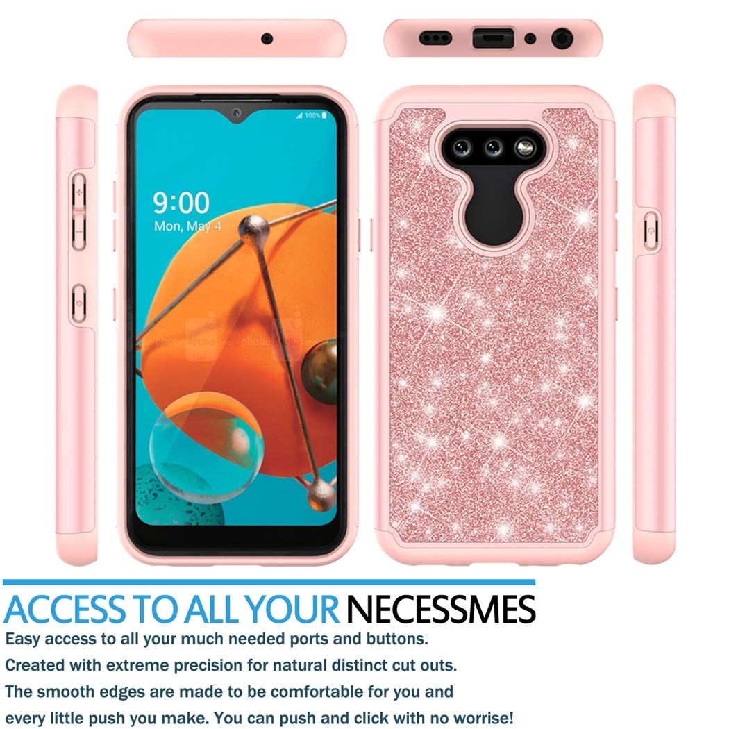 **LG Aristo 5 Plus/Aristo 5+/Risio 4/Phoenix 5/Fortune 3 Heavy Duty Glitter Bling Phone Case - Cute Sparkle Defender Cover for Women & Girls (Rose Gold) | Perfect for Everyday Protection & Style**