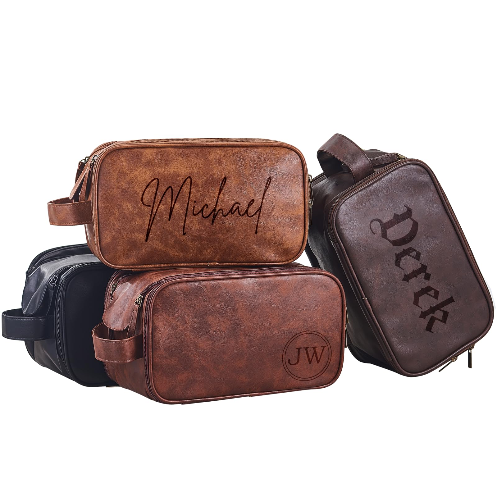 Personalized Leather Toiletry Bag for Men - Large Waterproof Travel Shaving Dopp Kit | PU Leather Cosmetic Organizer | Custom Engraved Groomsmen Gift | Perfect for Business Trips, Camping & Vacation Essentials