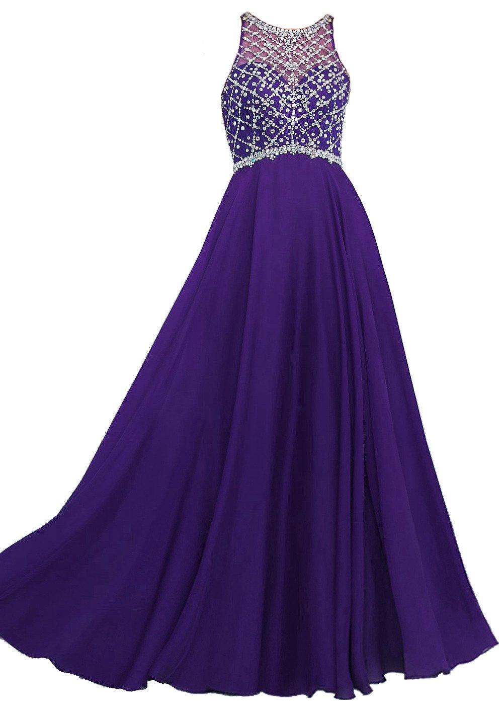 Elegant Sheer Neck Chiffon Prom Dress for Women - Long Formal Evening Gown for Homecoming, Wedding, and Special Occasions