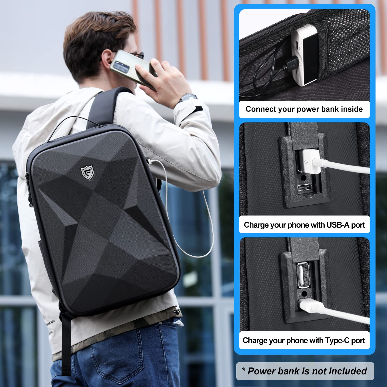 FENRUIEN 17 Inch Waterproof Anti-Theft Laptop Backpack for Men with USB C Charging Port - Hardshell Business Travel & Gaming Computer Bag (Black) - Perfect for Work, College, Commuting & Airplane Carry-On