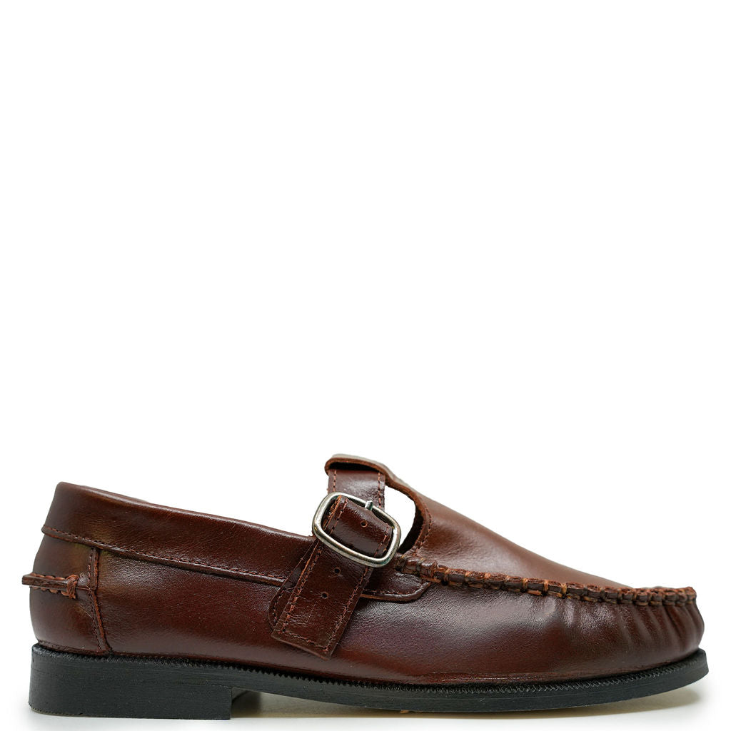 Hazelnut Buckle T-Strap Loafers for Women - Comfortable Slip-On Casual Shoes - Perfect for Office, Walking & Travel