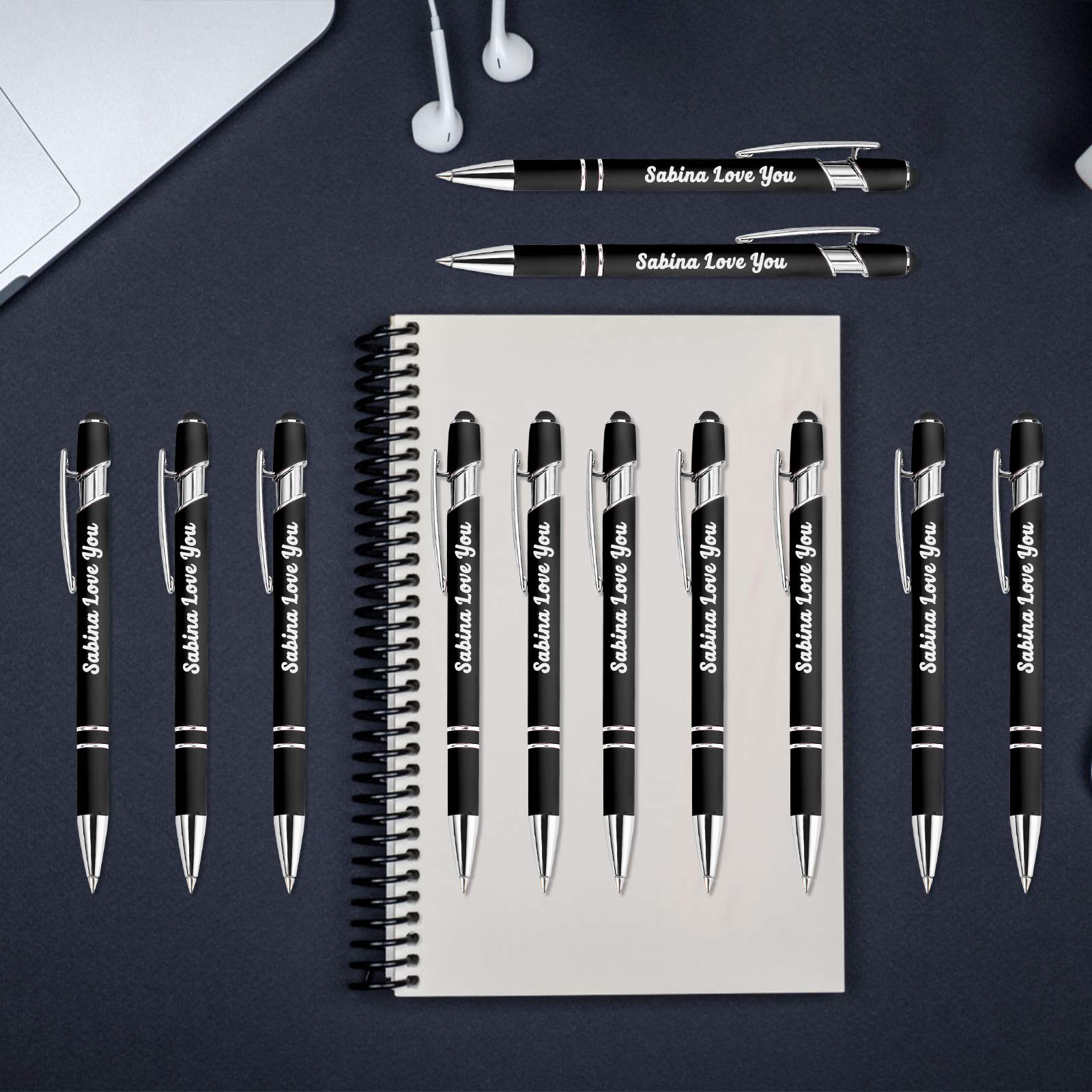 60 Pack Personalized Engraved Pens with Stylus - Custom Metal Pens for Graduation, Birthday, Boss & Teacher Gifts - Soft Touch, Name/Logo/Message Engraving - Light Green - Perfect for Office, School & Corporate Events