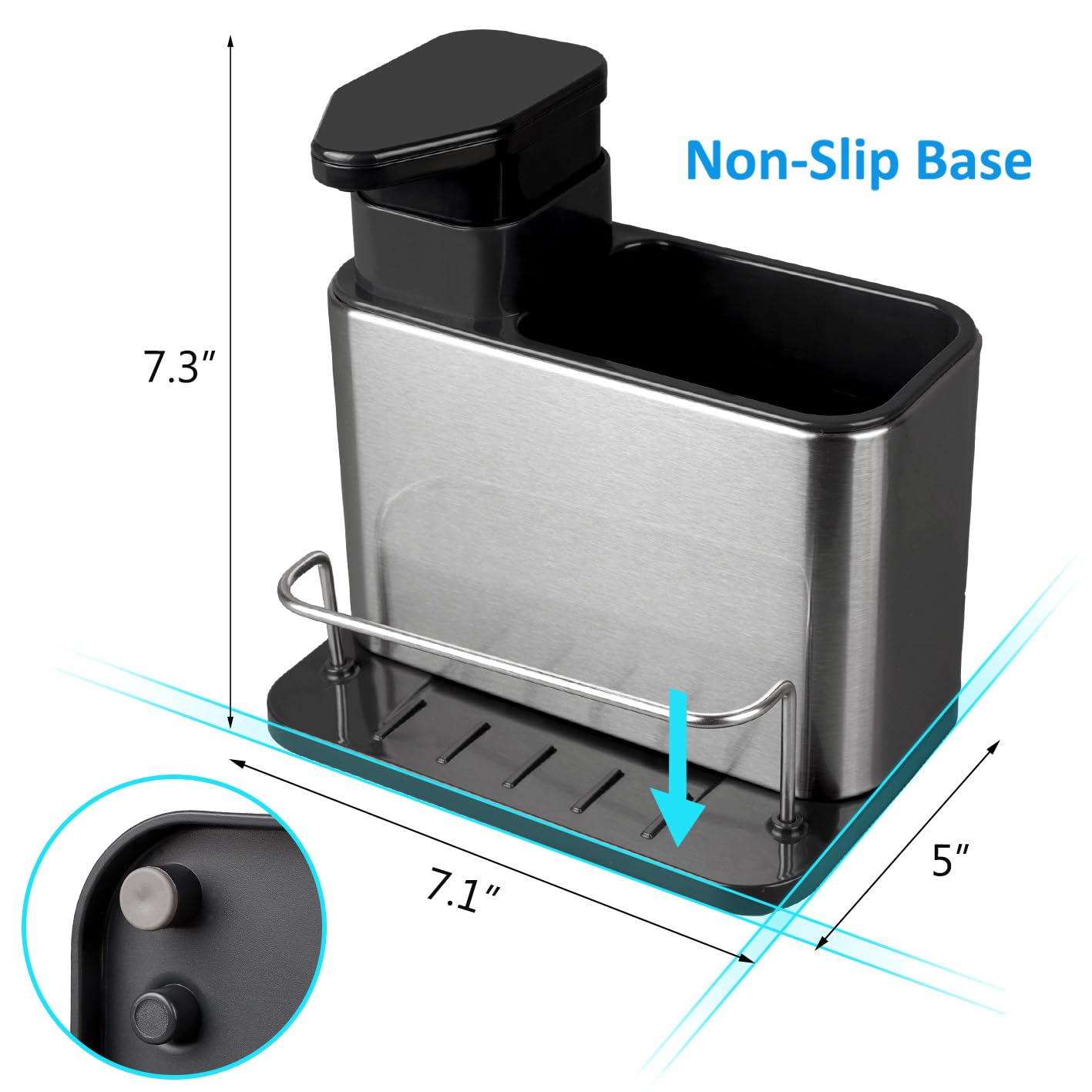 3-in-1 Stainless Steel Kitchen Sink Organizer - Soap Dispenser, Sponge Holder & Drainer Rack | Rustproof Countertop Organizer for Dishes & Brushes | Perfect for Small Kitchen Spaces & Modern Home Decor
