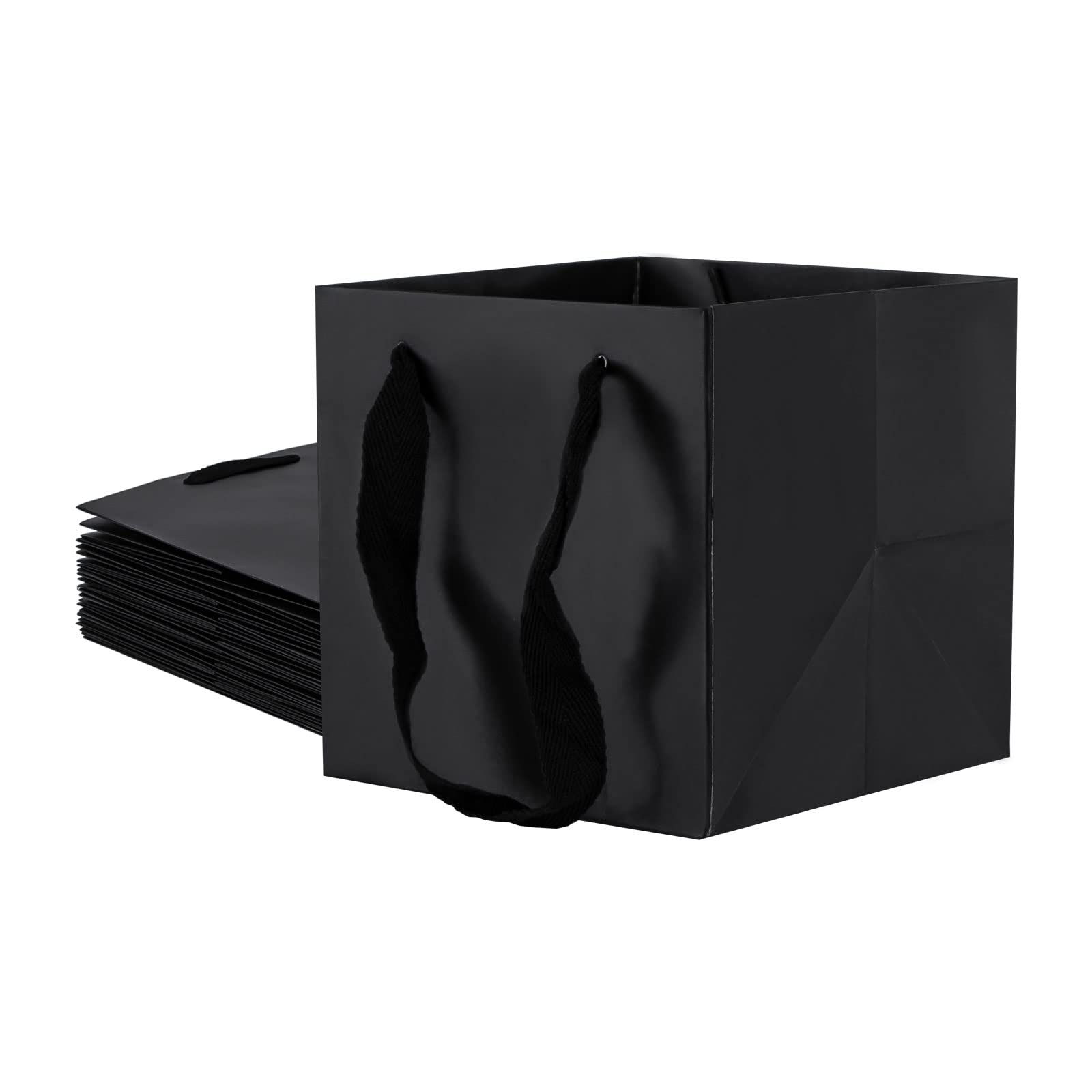 Eco-Friendly 12 Pack Black Kraft Paper Gift Bags with Handles - 6x6x6 Inches Square Shopping Bags for Candles, Jewelry & Small Business Gifts - Perfect for Retail Packaging, Party Favors & Wedding Favors