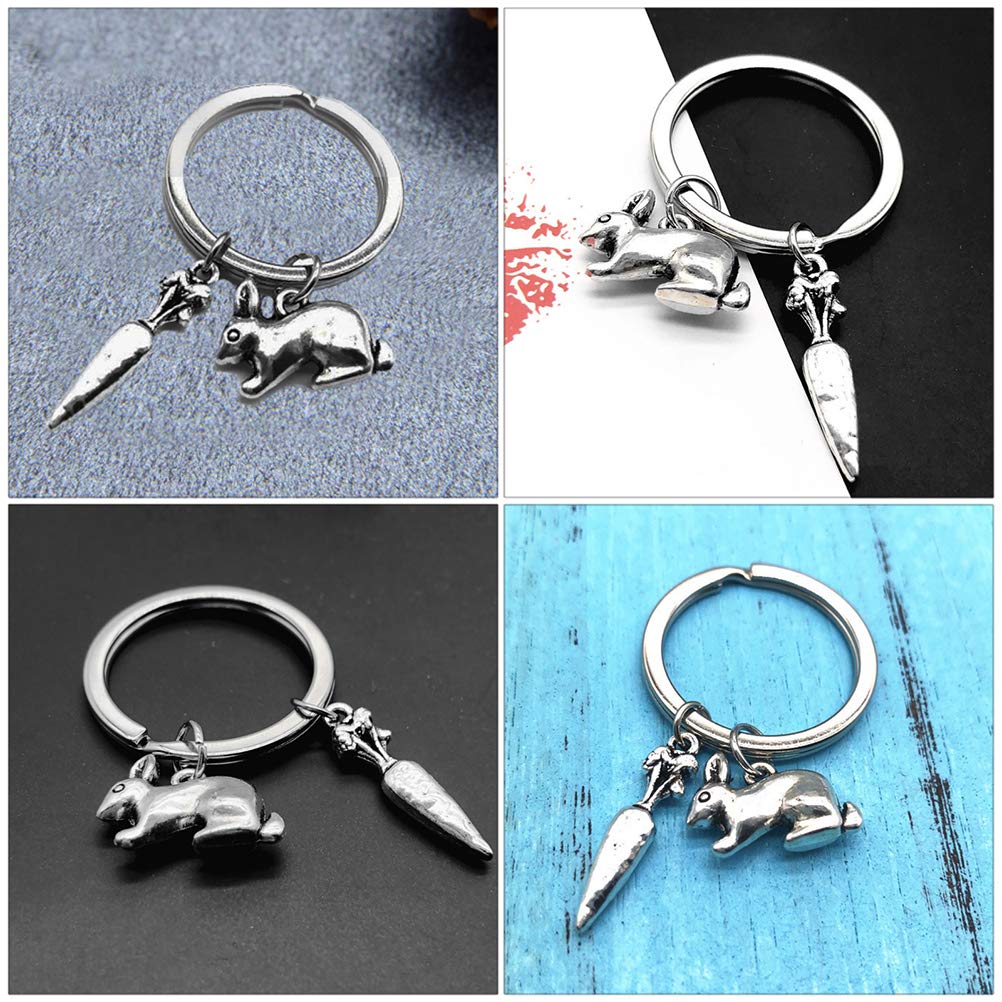 Carrot Keychain Metal Key Ring for Bags & Rabbit Pendant - Cute Accessory