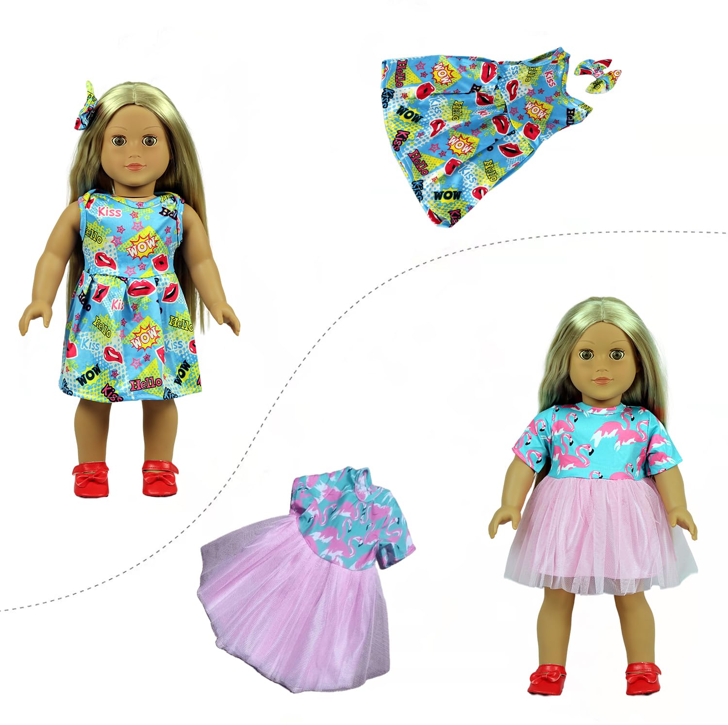 18 Inch Doll Clothes Set - 5 Everyday Outfits & 2 Random Shoes | American Girl Doll Fashion Gift | Perfect for Playtime, Dress-Up & Collectibles