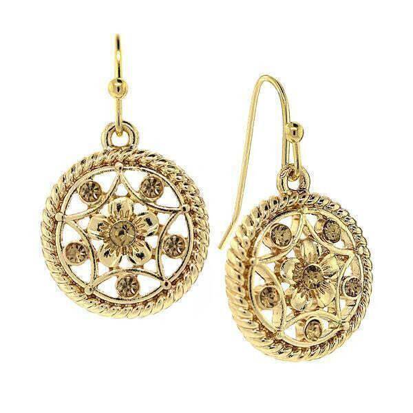 1928 Jewelry Light Topaz Crystal Round Drop Earrings for Women - Vintage Style Dangle Earrings for Party, Wedding & Evening Wear