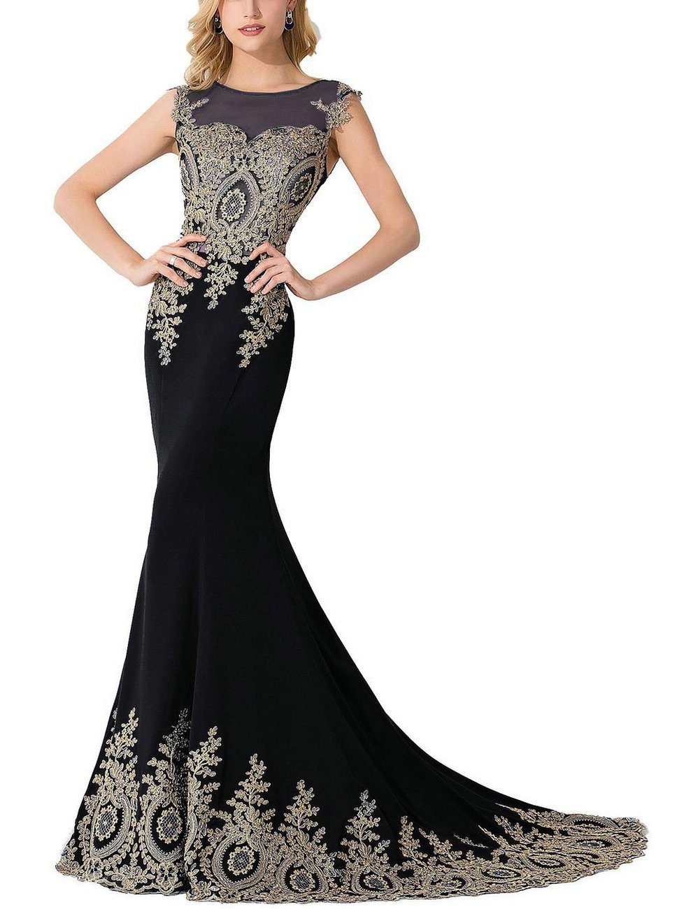 MisShow Women's Elegant Embroidery Lace Long Mermaid Evening Gown - Formal Prom Dress for Special Occasions, Weddings & Black Tie Events