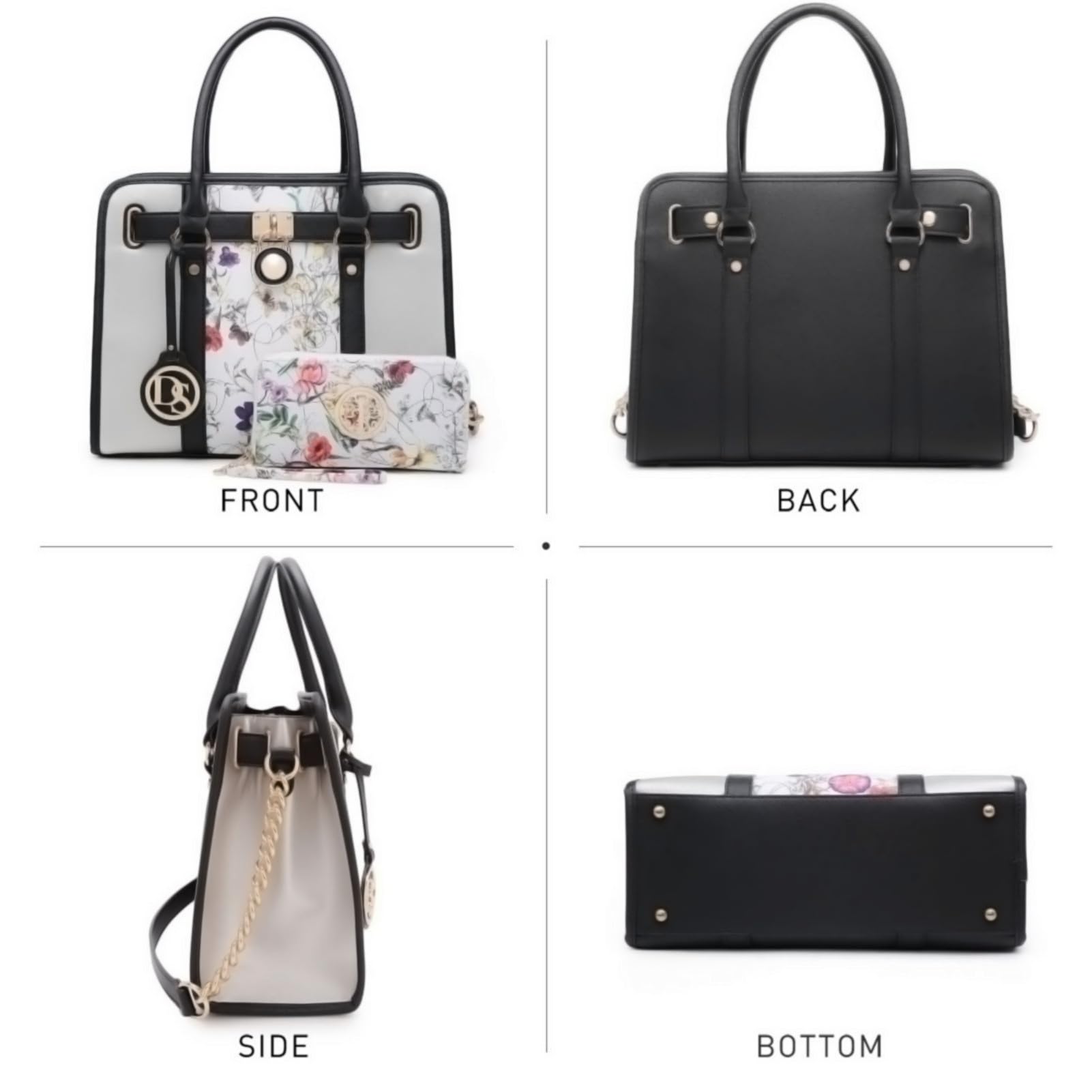 Dasein Vegan Leather Two-Tone Satchel Handbag for Women - Large Shoulder Tote Bag with Matching Wallet - Perfect for Work, Travel & Everyday Use